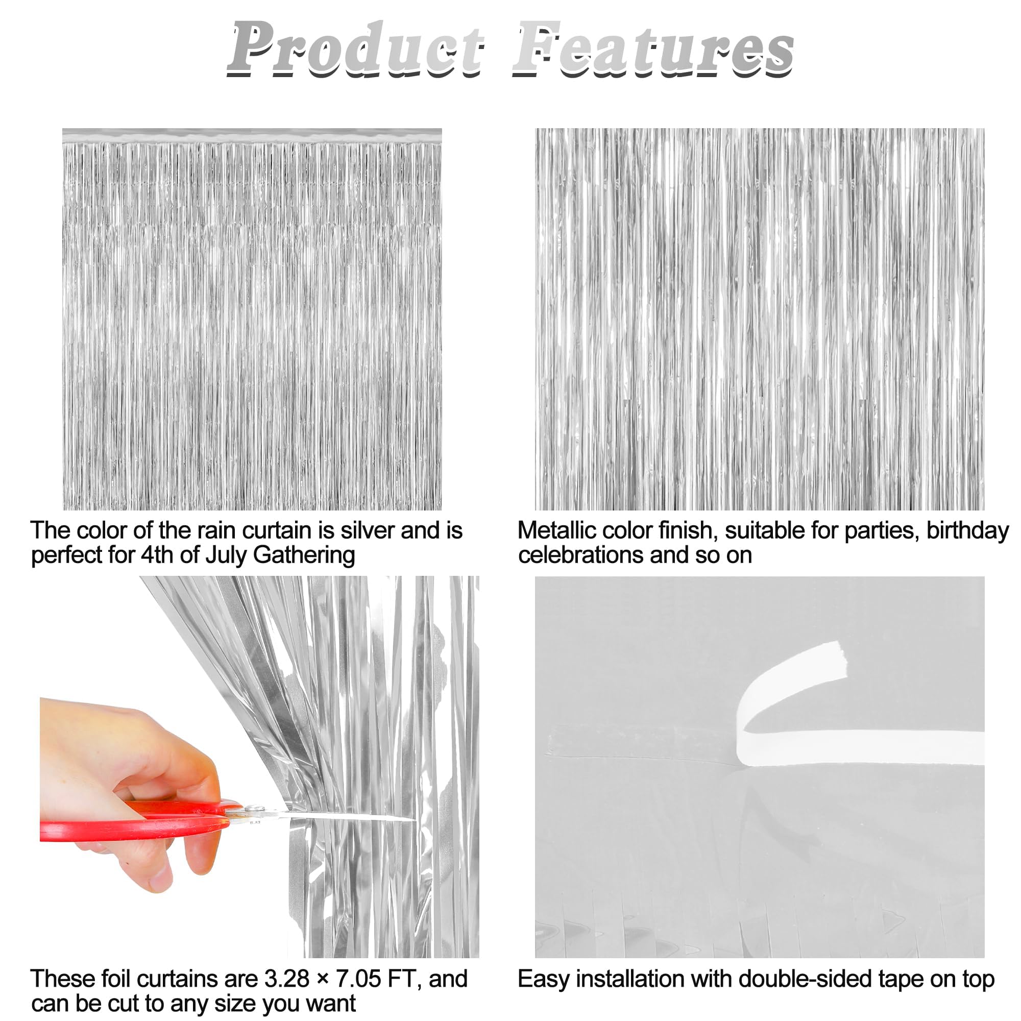 2 Pack Tinsel Backdrop, 3.28 Ft X 7.05 Ft Birthday Party Decorations, Silver Party Streamer Fringe Curtains Foil Backdrop, Metal