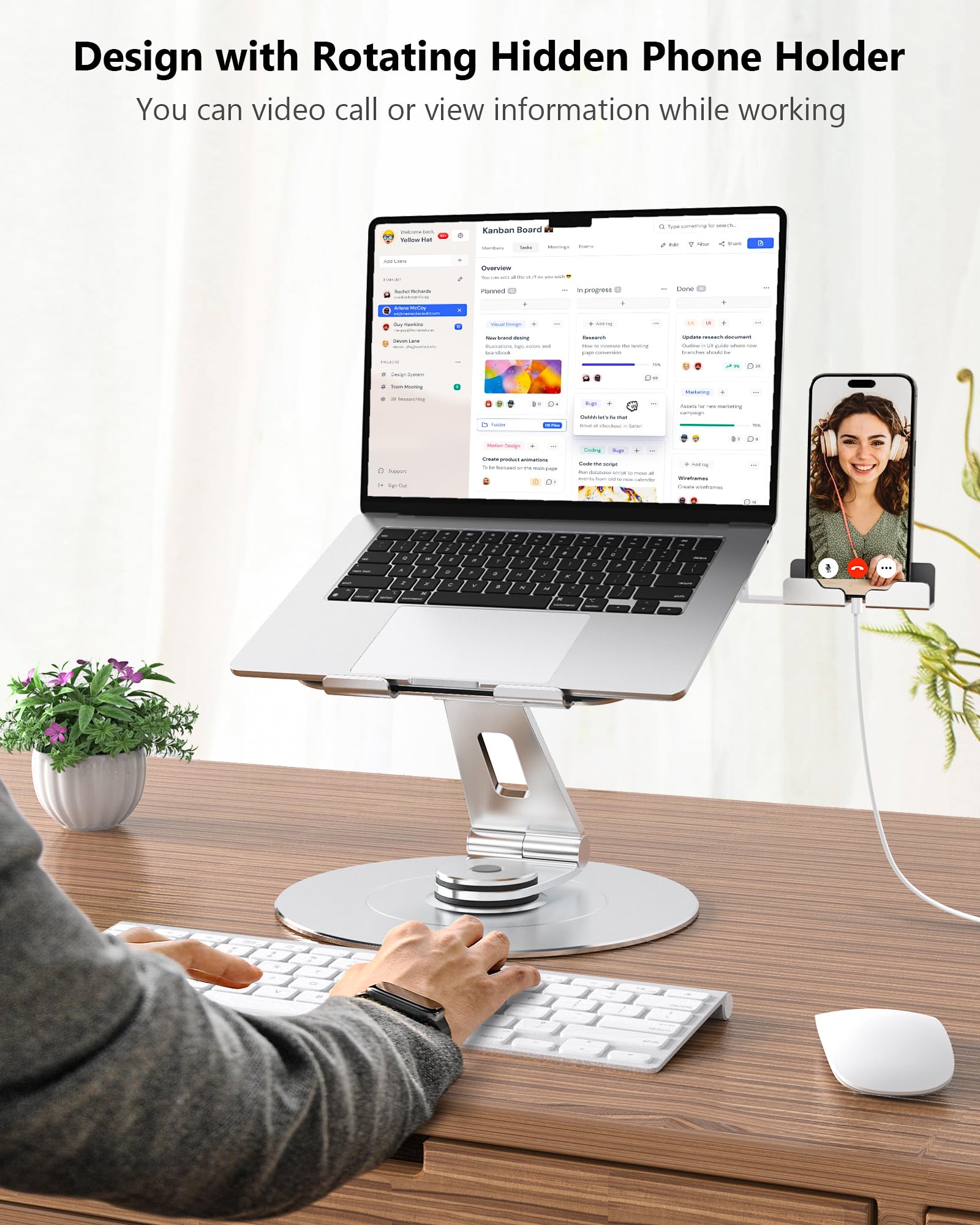 Ntmy Portable Laptop Stand,Adjustable Laptop Riser,360 Rotating Laptop Stand With Phone Holder,Foldable Laptop Stand For Desk,Er