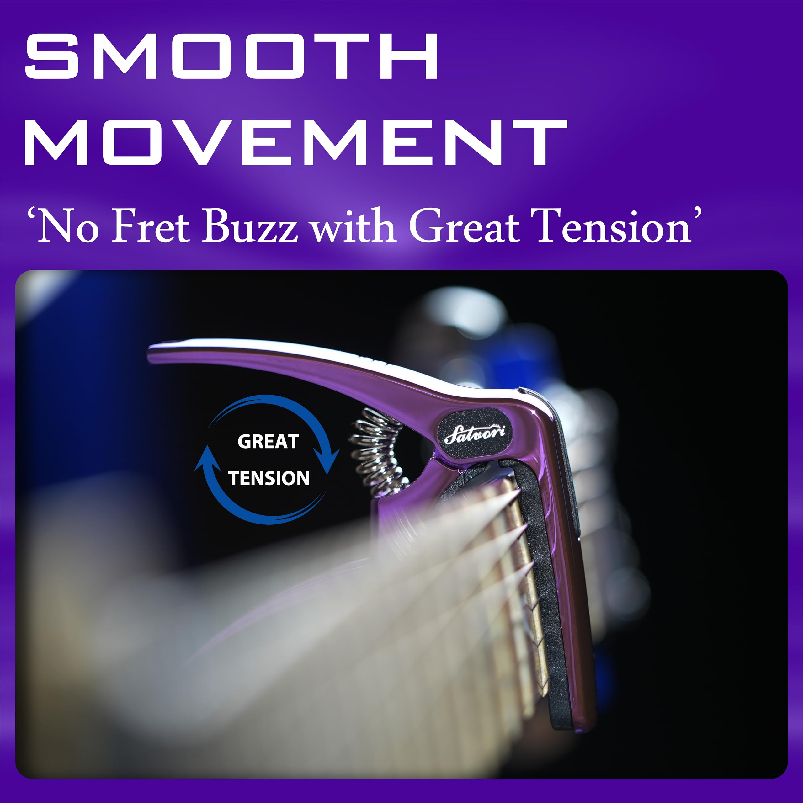 Salvori Exclusive Gradient Royal Silk Purple Heavy Duty Guitar Capo For Acoustic/Electric Guitar With 4 Picks, Guitar Clip/Guita