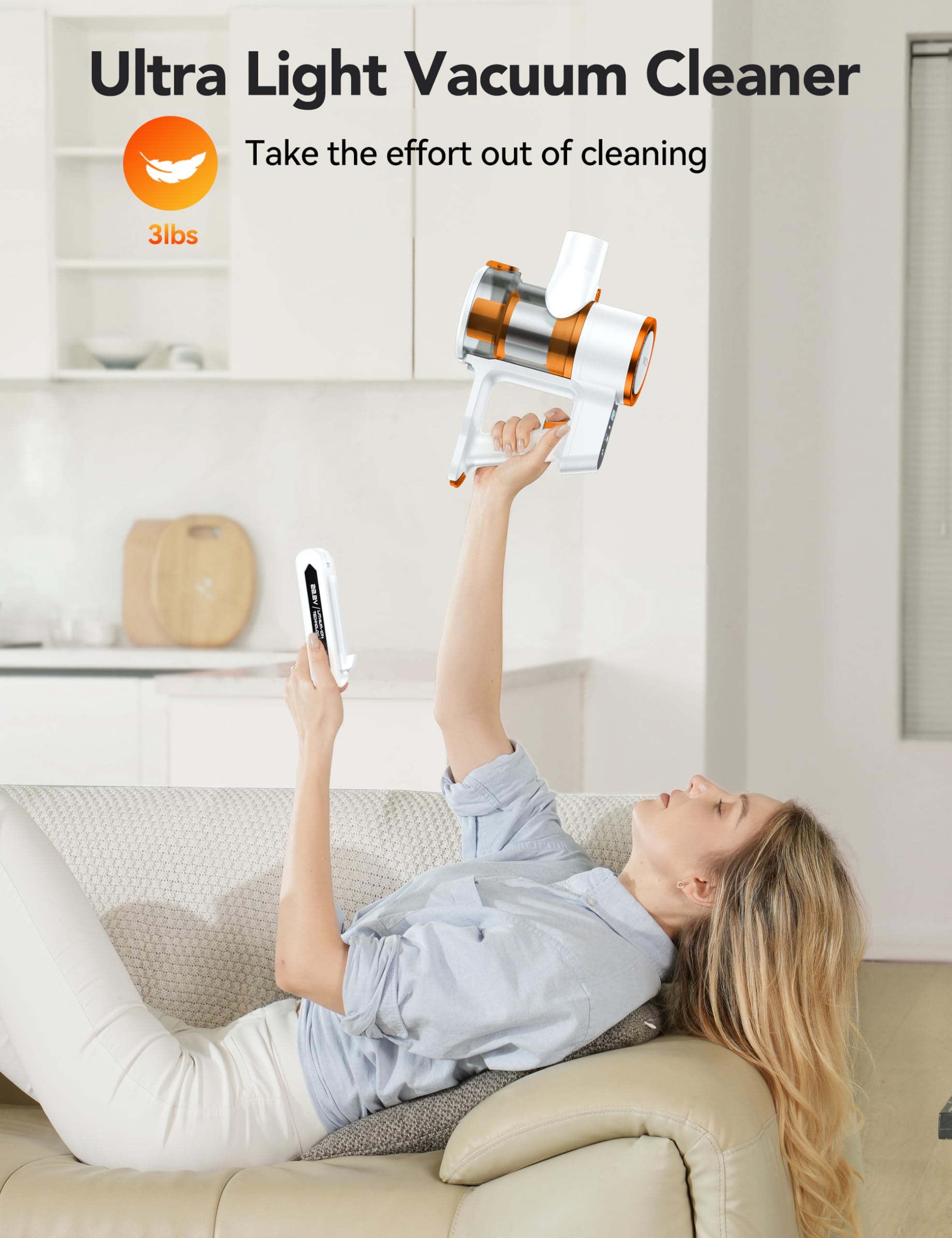 Qikcln Cordless Vacuum Cleaner, 23Kpa Vacuum Cleaner With Rechargeable Battery, Household Vacuum With 40 Mins Runtime And 2 Spee