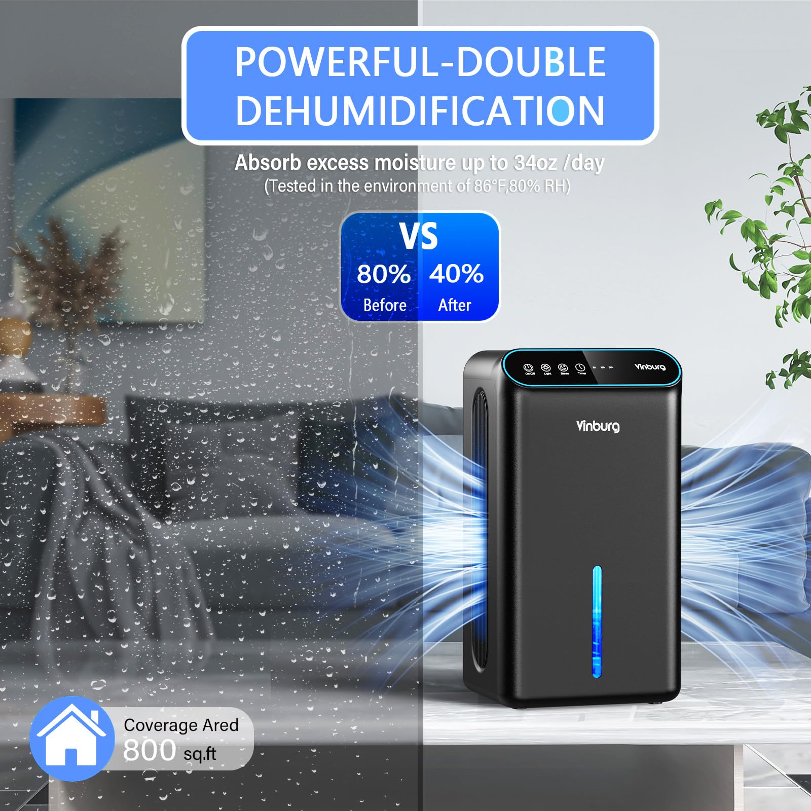 Dehumidifier For Home (85 Oz Water Tank, 800 Sq.Ft) Quiet Small Dehumidifier For Basement Bedroom Bathroom With Drain Hose, 3 Ge