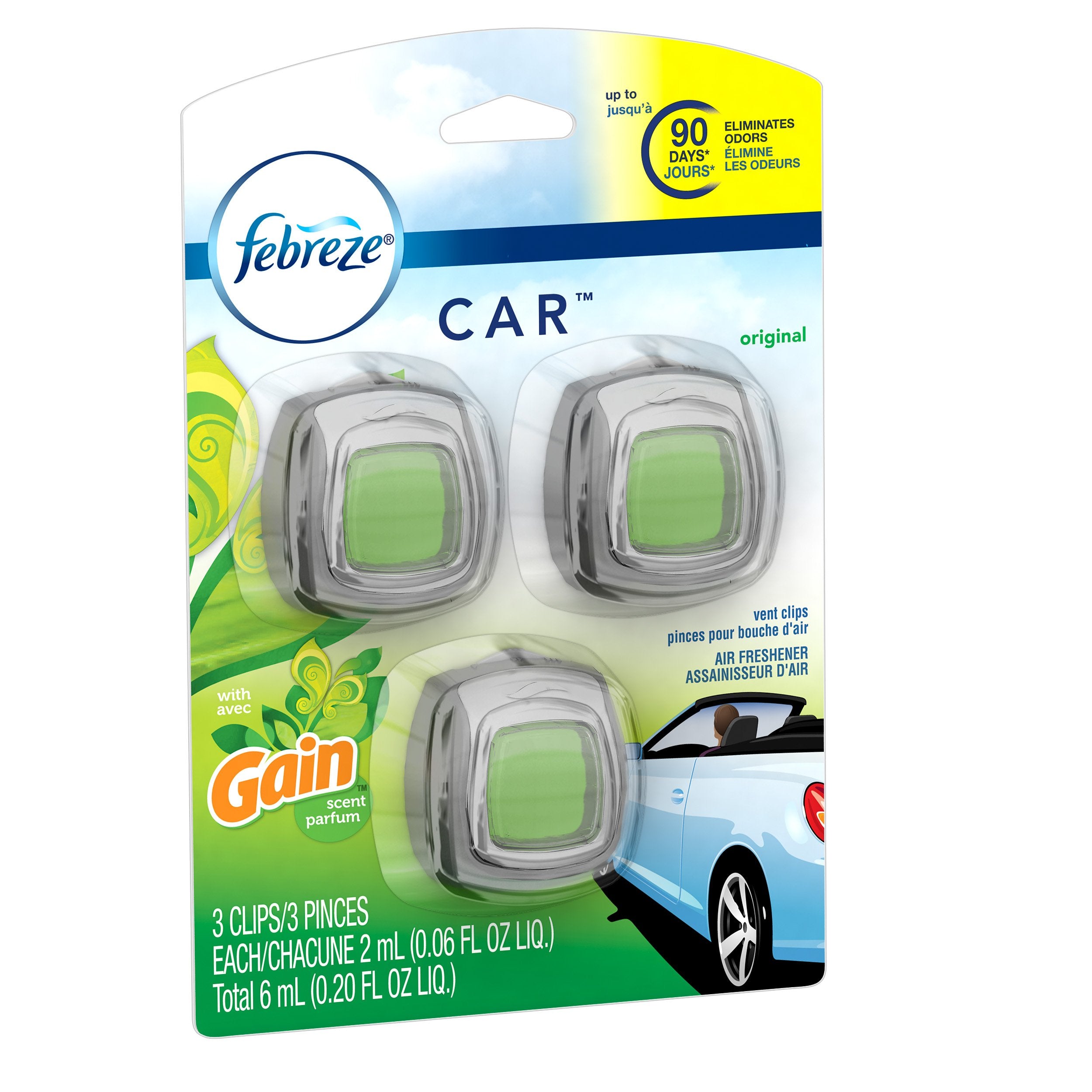 Febreze Car Vent Clip Air Freshener, Gain Original, 0.037 Pound