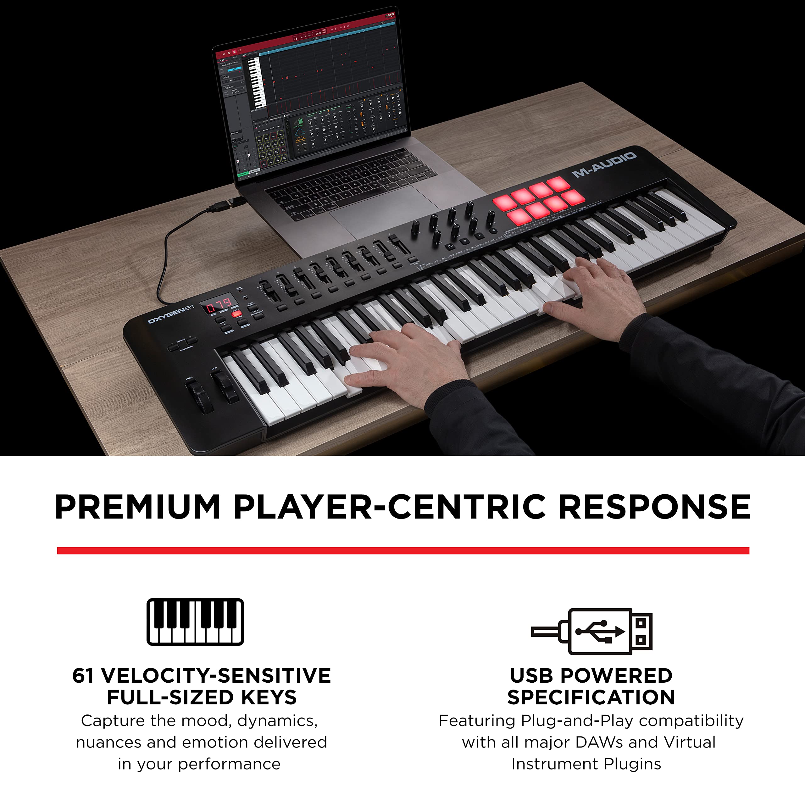 M Audio Oxygen 61 V  61 Key Usb Midi Keyboard Controller With Beat Pads, Smart Chord & Scale Modes, Arpeggiator And Software Sui