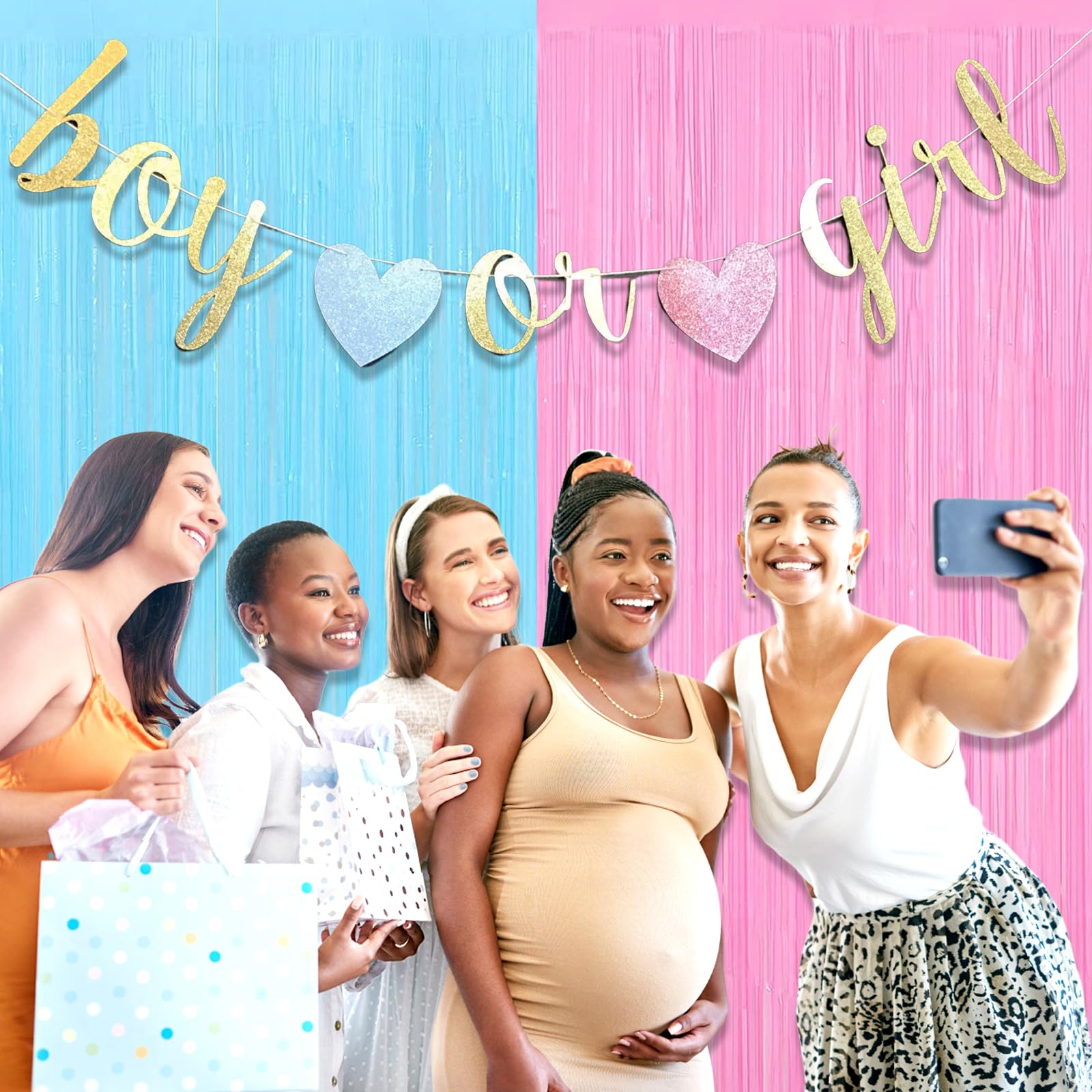 6 Pack Macaron Pink Blue Foil Fringe Curtain Backdrop, 3.28Ft X 8.2Ft Metallic Tinsel Foil Fringe Streamer Curtains For Photo Bo