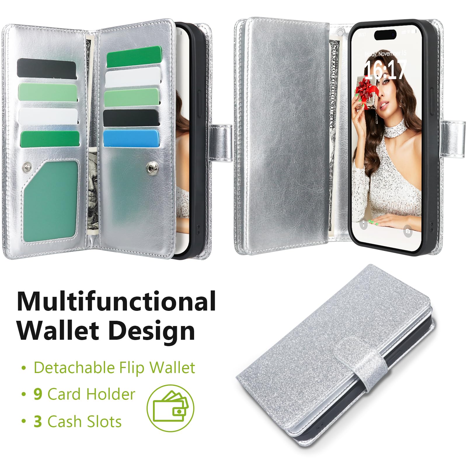 Varikke For Iphone 14 Pro Case Wallet, Iphone 14 Pro Wallet Case For Women With Card Holder & Powerful Magnetic Detachable Case