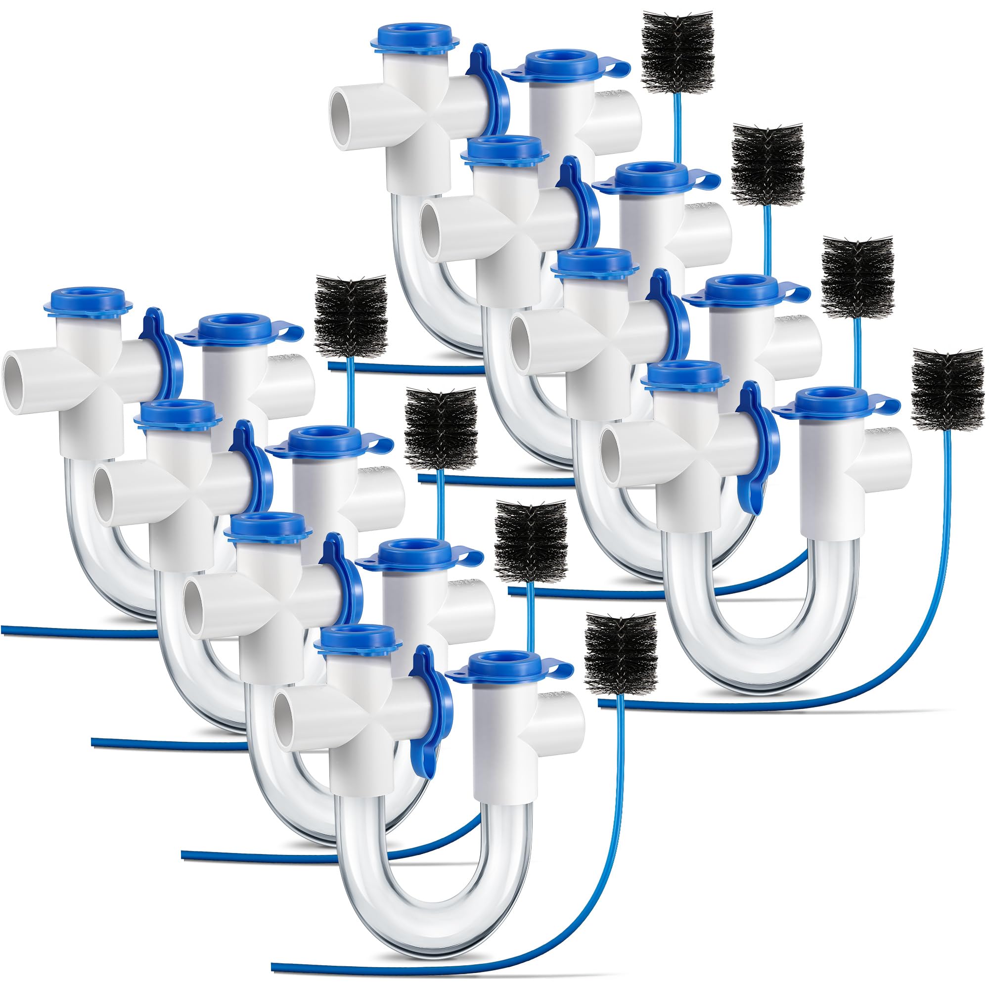 Gulfmew 8 Pack 3/4 Inch Standard Condensate Trap with Cleaning Brush, PVC U Trap for HVAC Systems, Air Conditioner, Effectively 