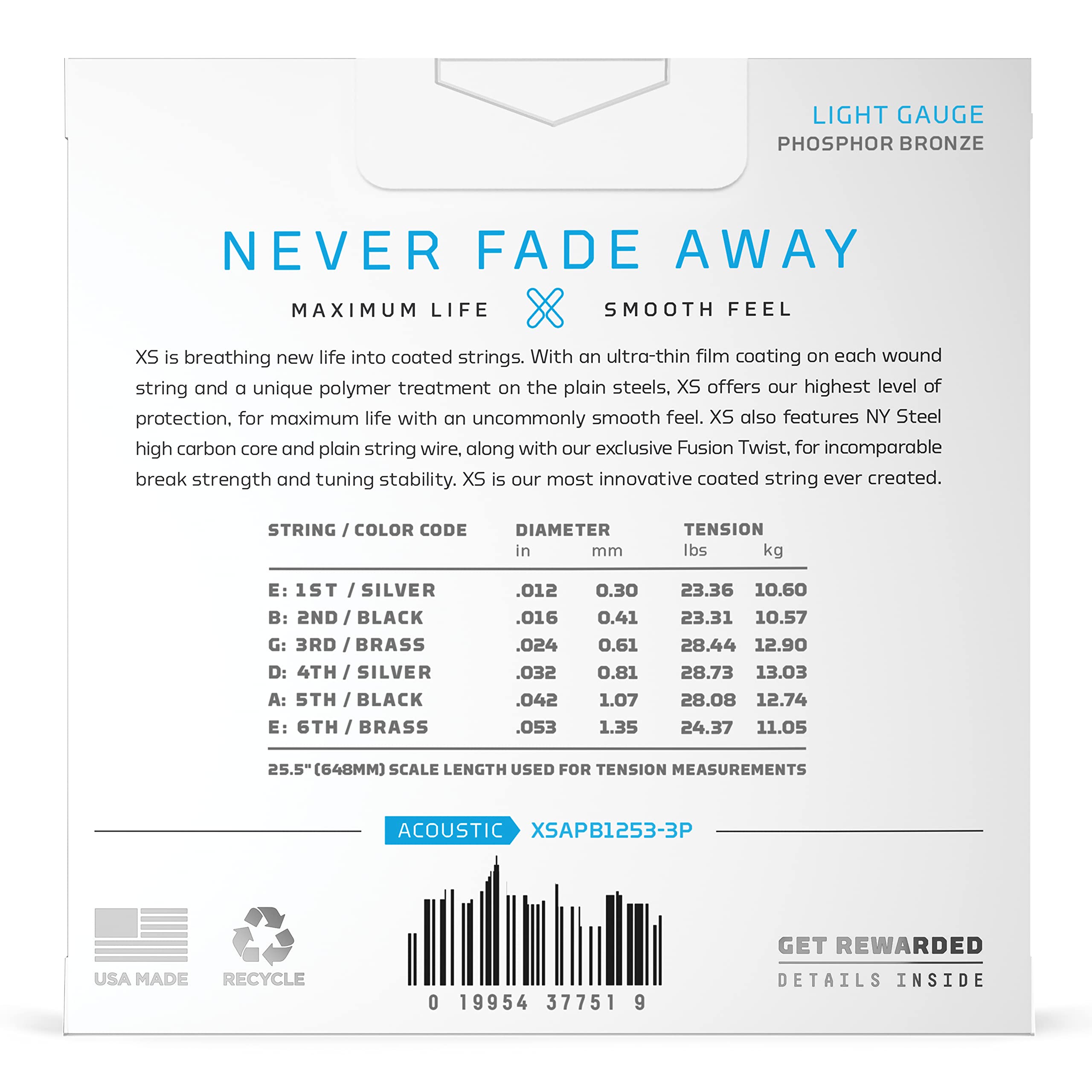 D'Addario Guitar Strings   Xs Phosphor Bronze Coated Acoustic Guitar Strings   Xsapb1253 3P   Maximum Life With Smooth Feel & Ex