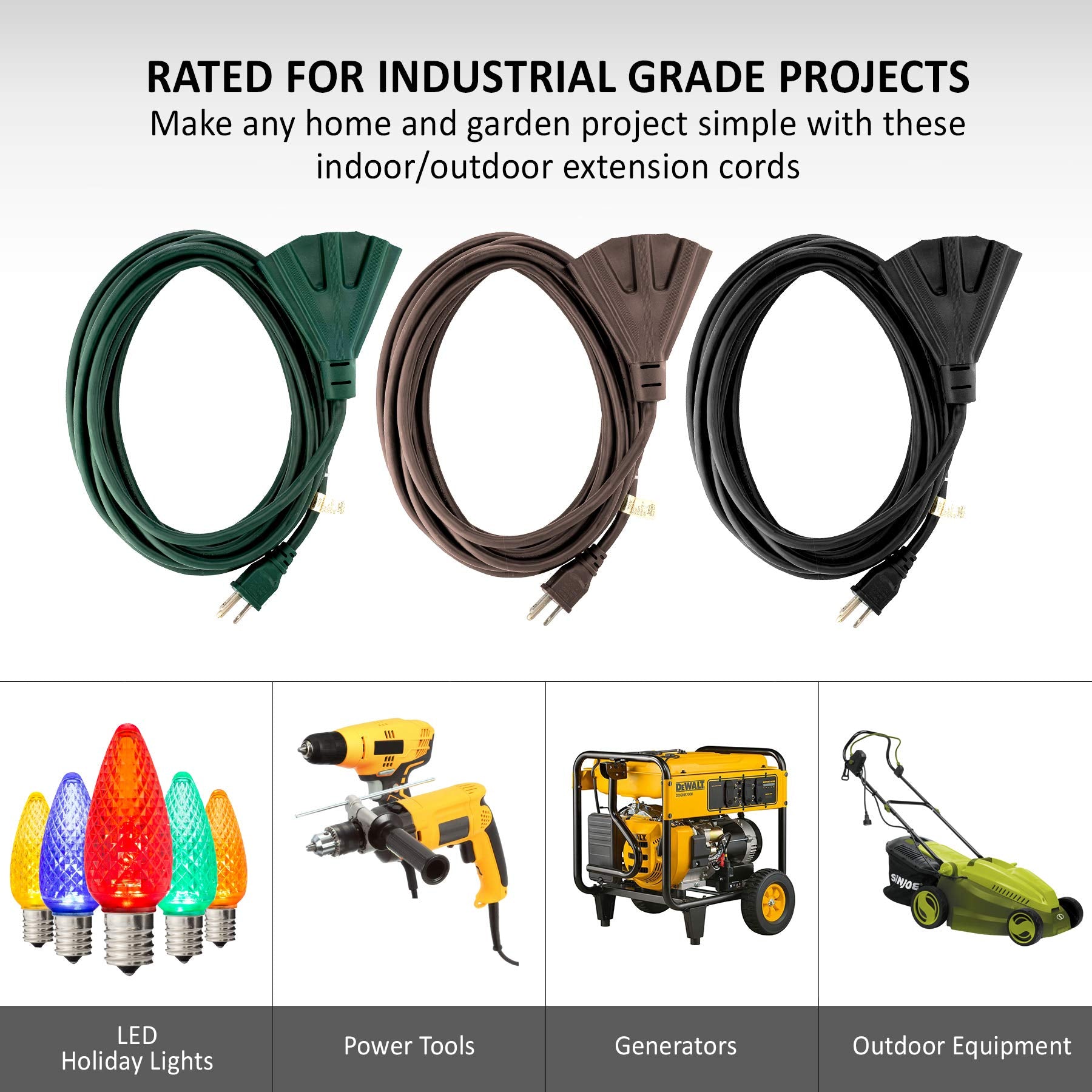 Holiday Lighting Outlet 6 Foot Brown Outdoor Extension Cord | Heavy Duty Extension Cord For Appliances, Lawn Tools, & More | Tri