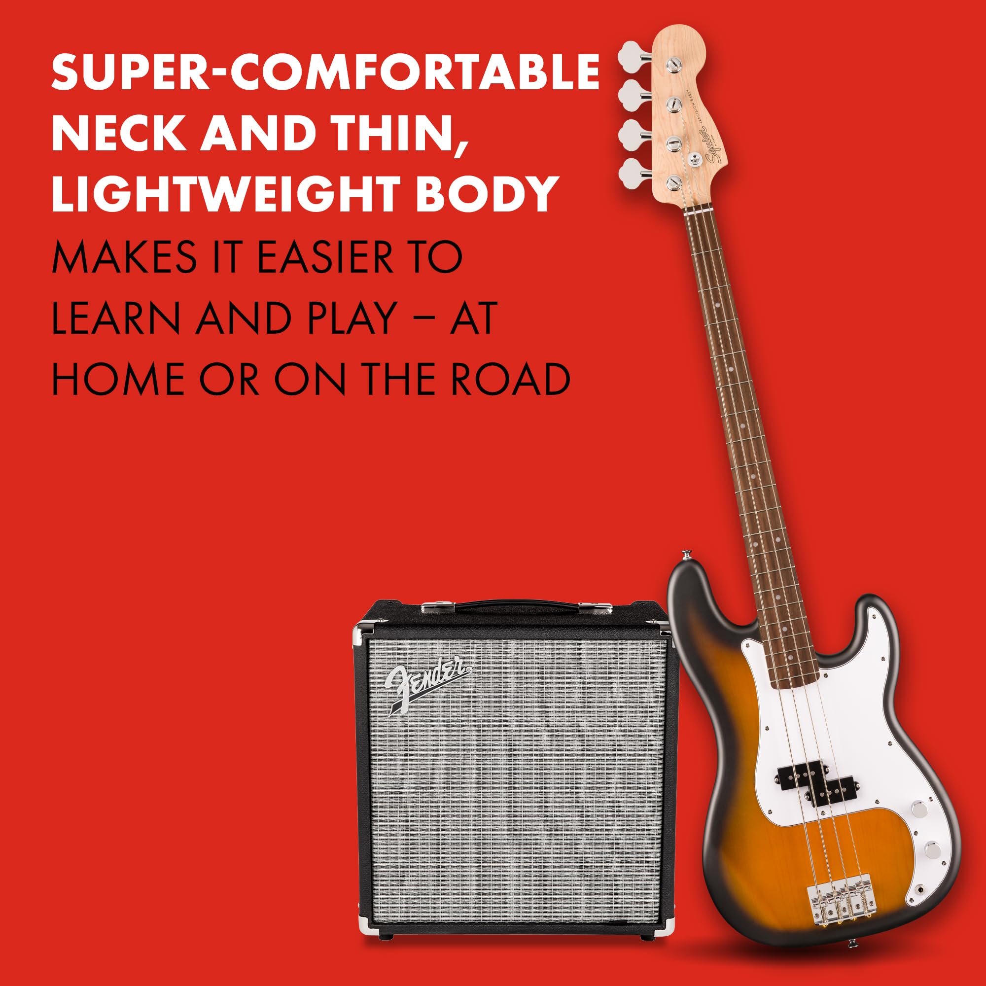 Fender Squier Debut Series Precision Bass Guitar, Beginner Guitar, With 2 Year Warranty, Includes Free Lessons, 2 Color Sunburst