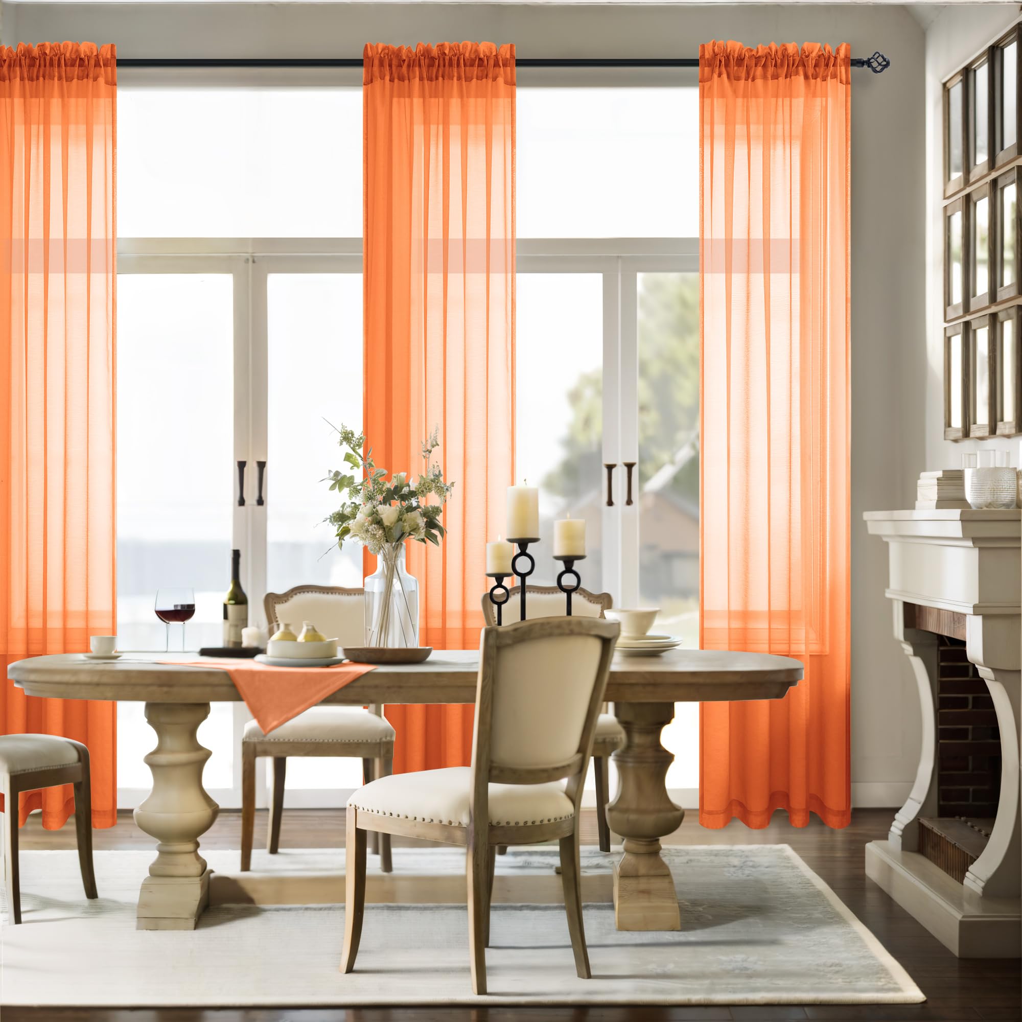 Autumn Fall Decor Orange Short Curtains 45 Inch Length For Kitchen Bathroom Windows 2 Panels Rod Pocket Thanksgiving Havest Smal