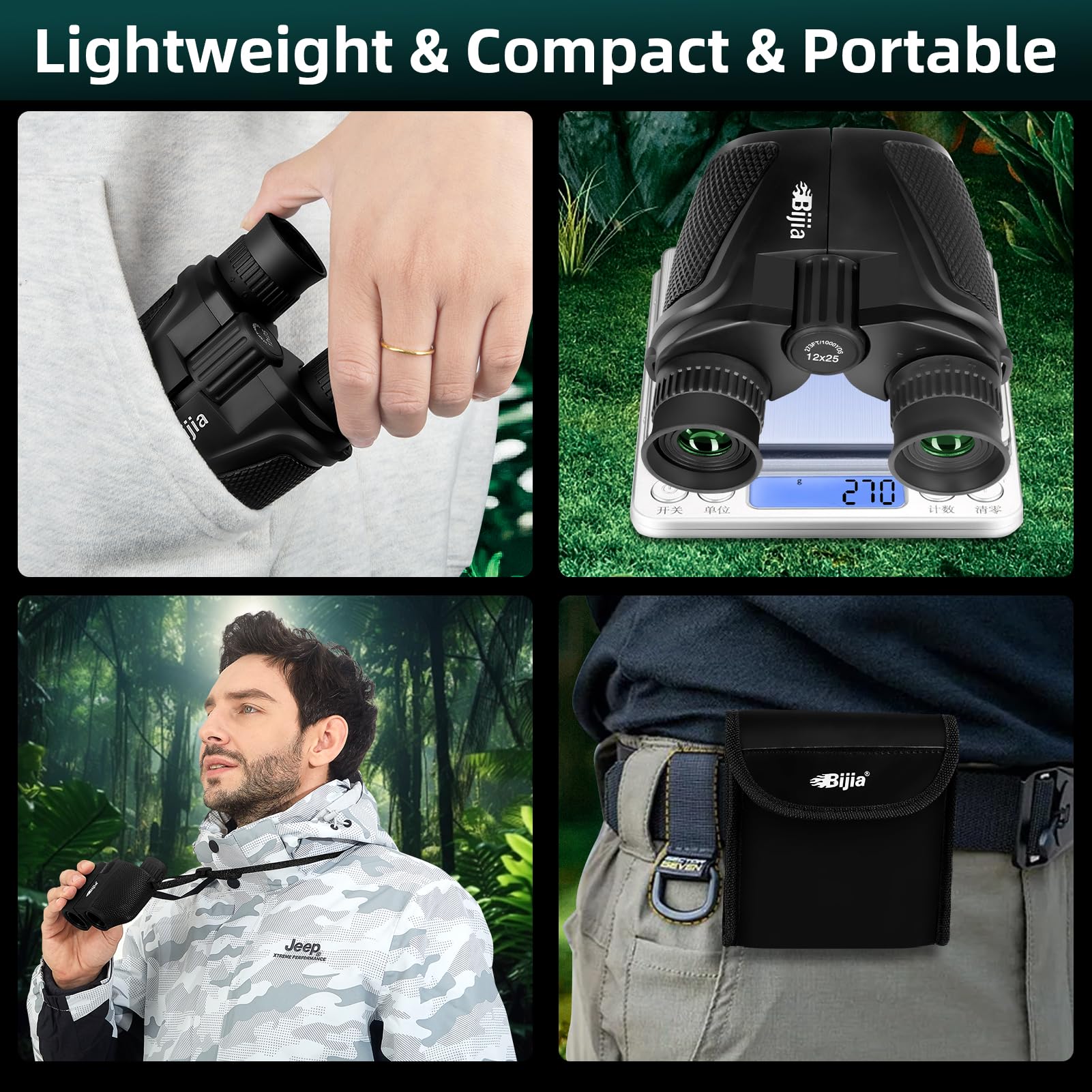 Bijia 12 X 25 Compact Binoculars For Adults And Kids, Easy Focus Small Binoculars With Bak4 Prism, Large Eyepiece, Waterproof, L