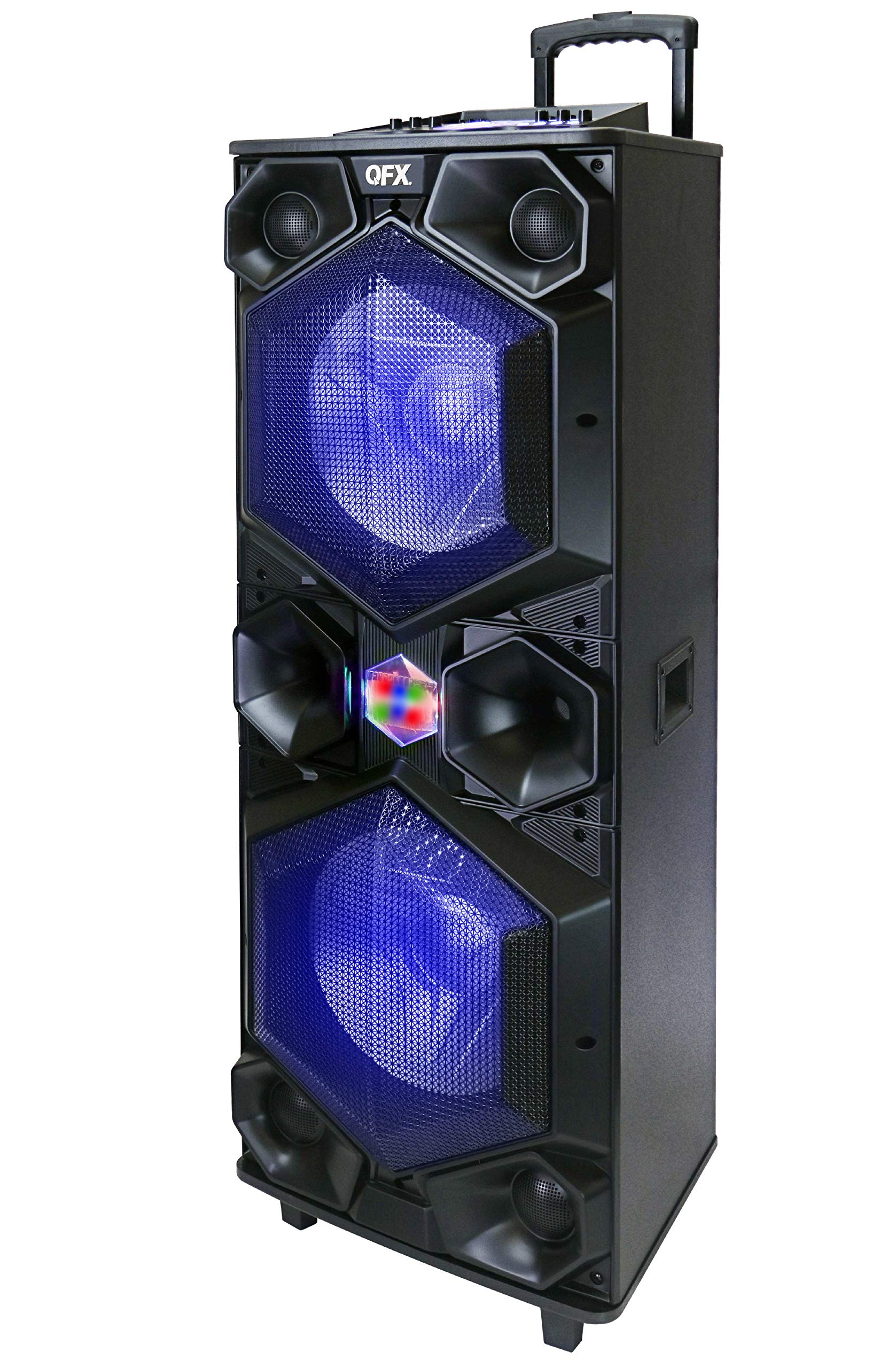 Qfx E 1500 Professional Large Bluetooth Speakers | Portable Pa Speaker System | Dual 15� Woofers, 1.5� Tweeter, And Party Lights