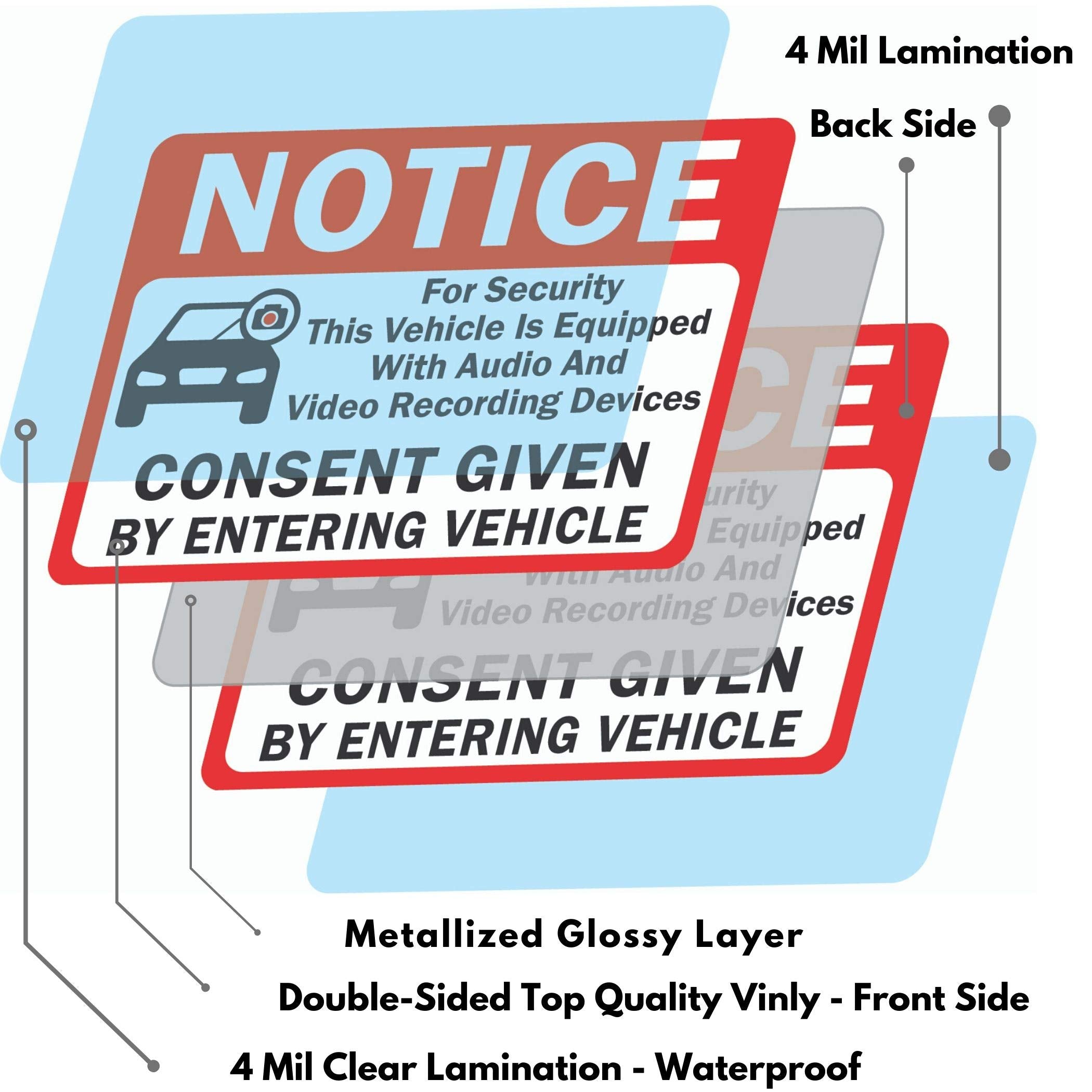 10 Pack Double Sided 3.5''X2.5''   Notice Vehicle Is Equipped With Audio And Video Recording Devices Consent By Entering Car Sti
