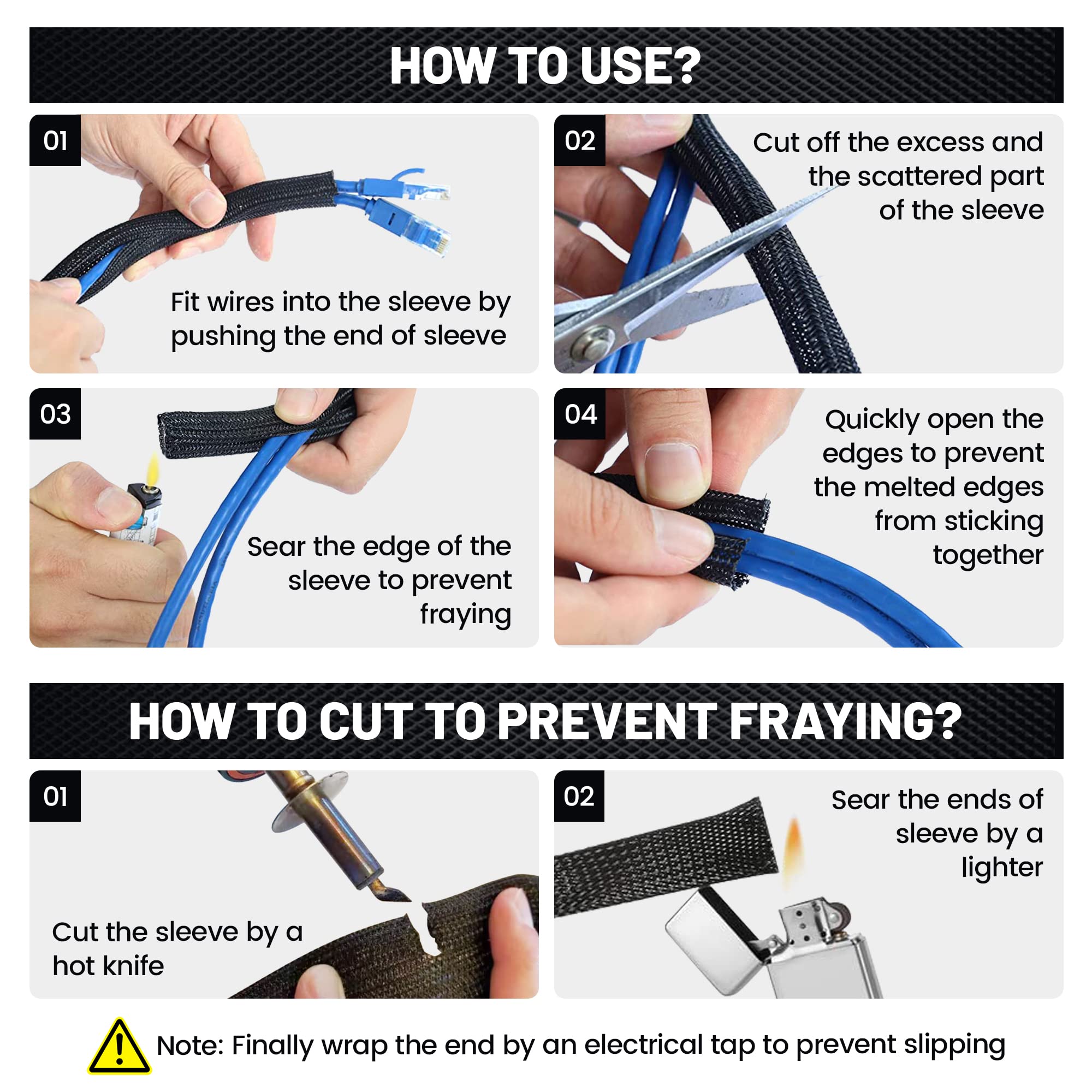 Red Wolf 1/4    X 10Ft Cable Sleeves Cord Management Braided Wire Loom Sleeving Protector Wiring Cable Cover Flexible Self Wrap