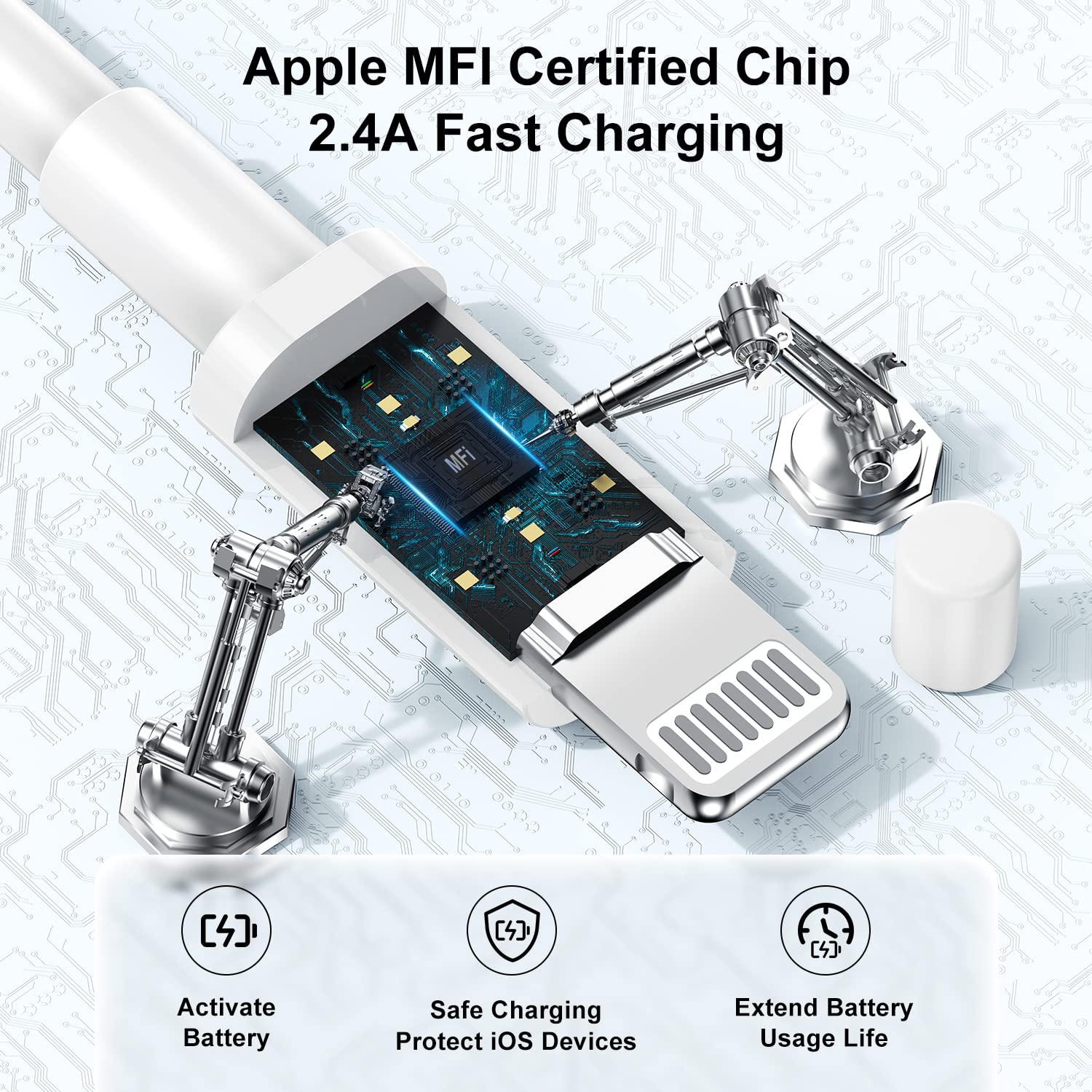 Susnwere Extra Long 15 ft iPhone Charger Cable, MFi Certified USB to Lightning Fast Charging Cord, White, Compatible with iPhone 14/13/12/11/8/7