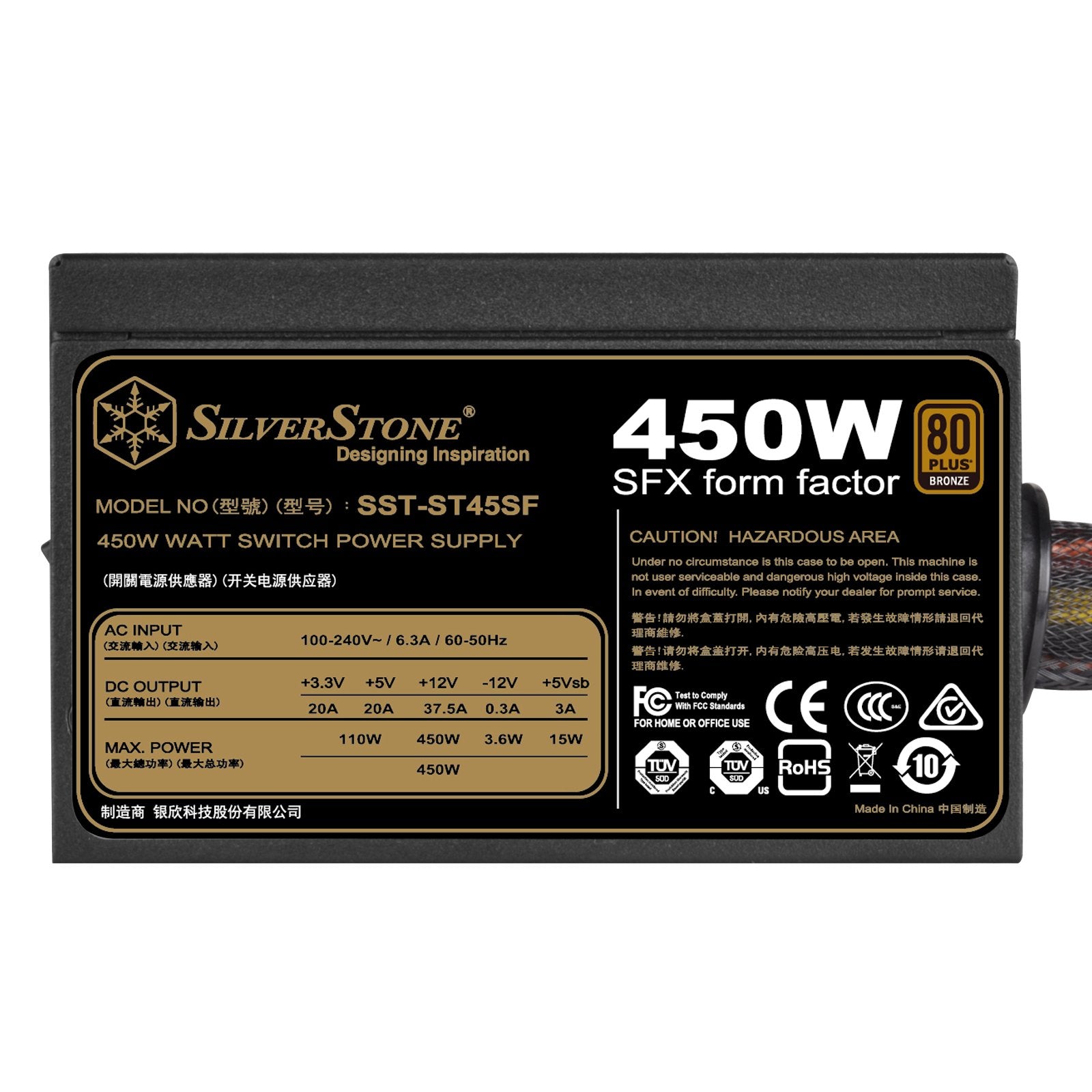 Silverstone Technology 450W Sfx Form Factor 80 Plus Bronze Power Supply (St45Sf V3 Usa), Sst St45Sf V3 Usa