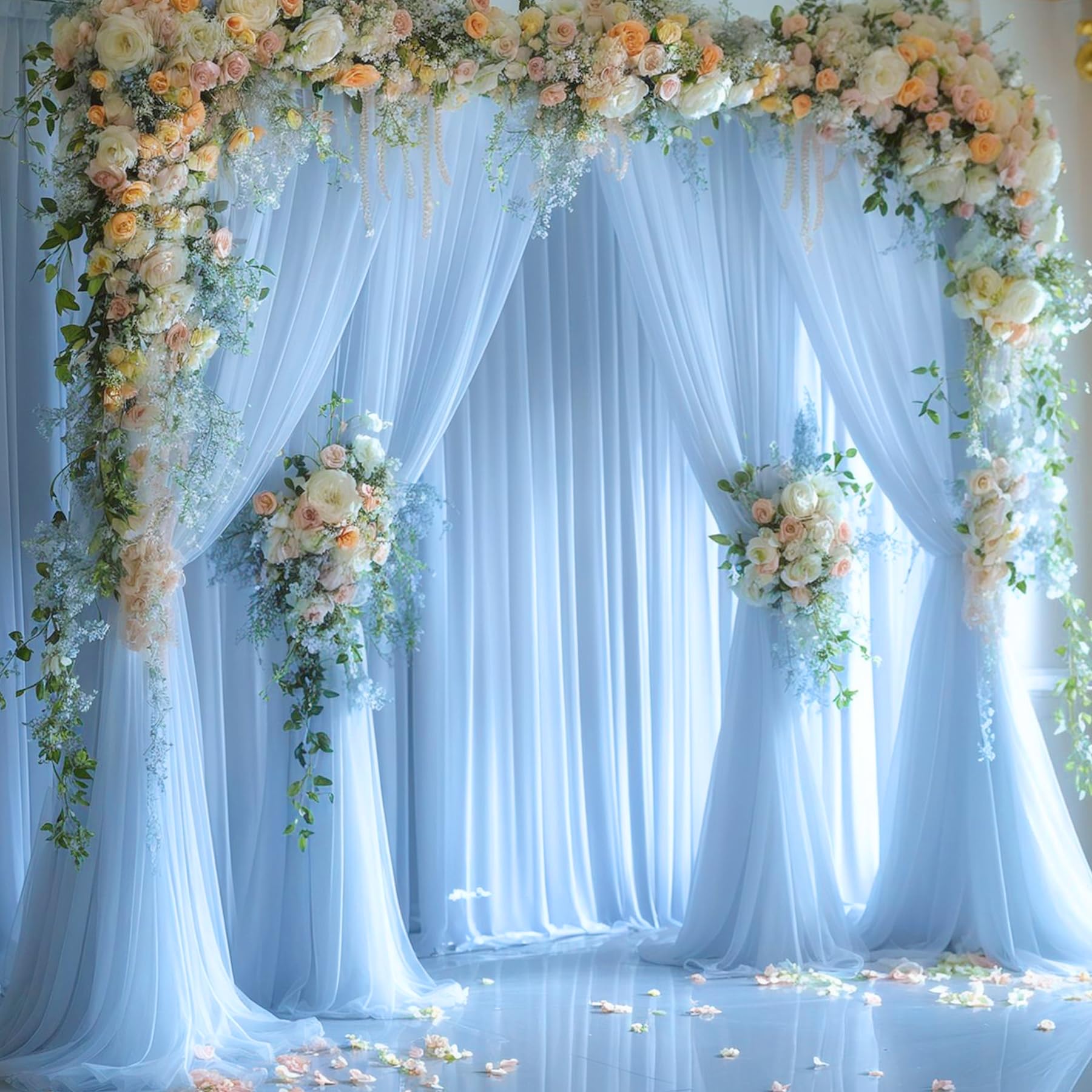 Baby Blue Tulle Backdrop Curtain For Baby Shower Boys Birthday Party Baby Blue Sheer Backdrop Curtains Drapes For Party Photosho