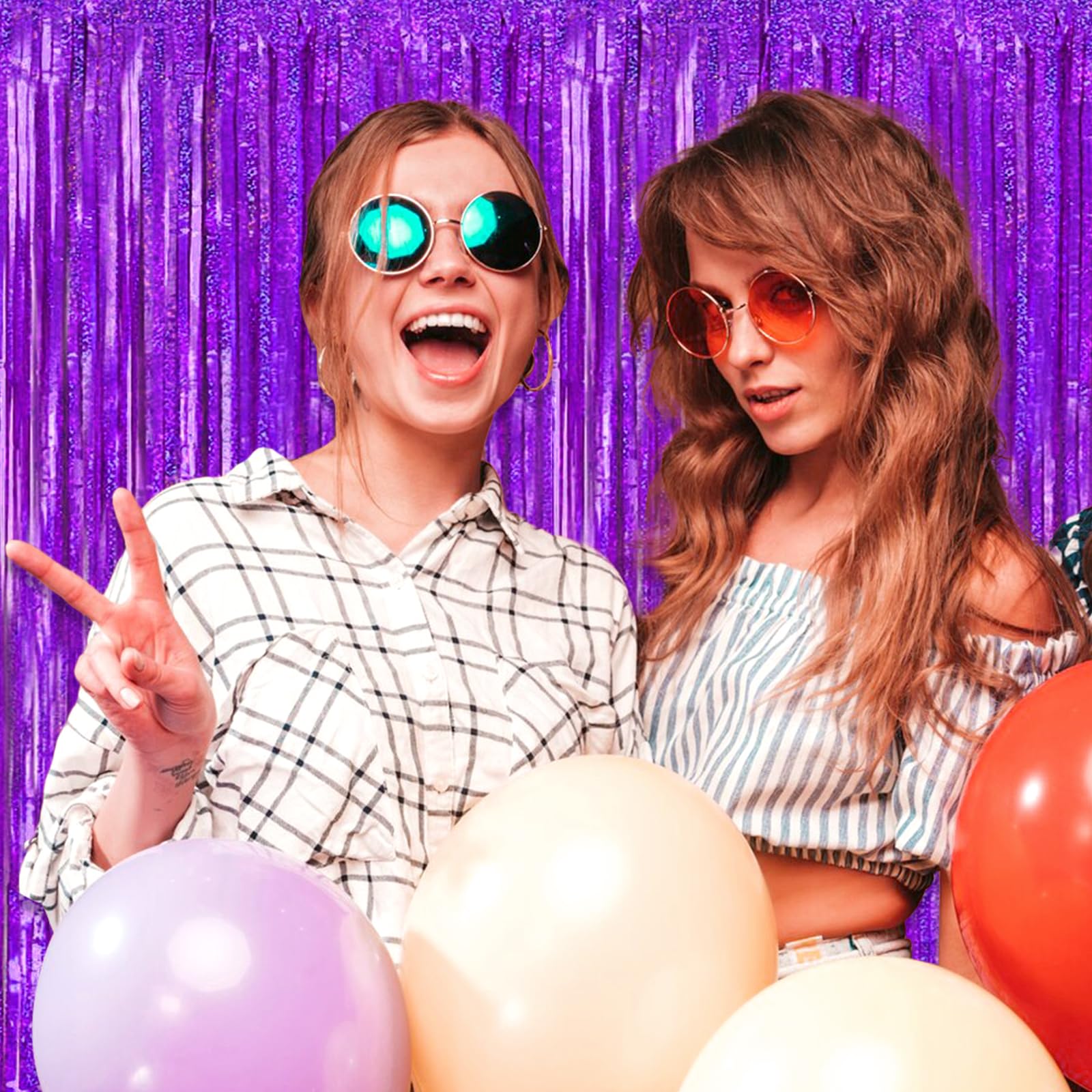 3 Pack Purple Foil Fringe Curtain Backdrop, 3.28Ft X 8.2Ft Metallic Tinsel Foil Fringe Streamer Curtains For Photo Booth, Valent