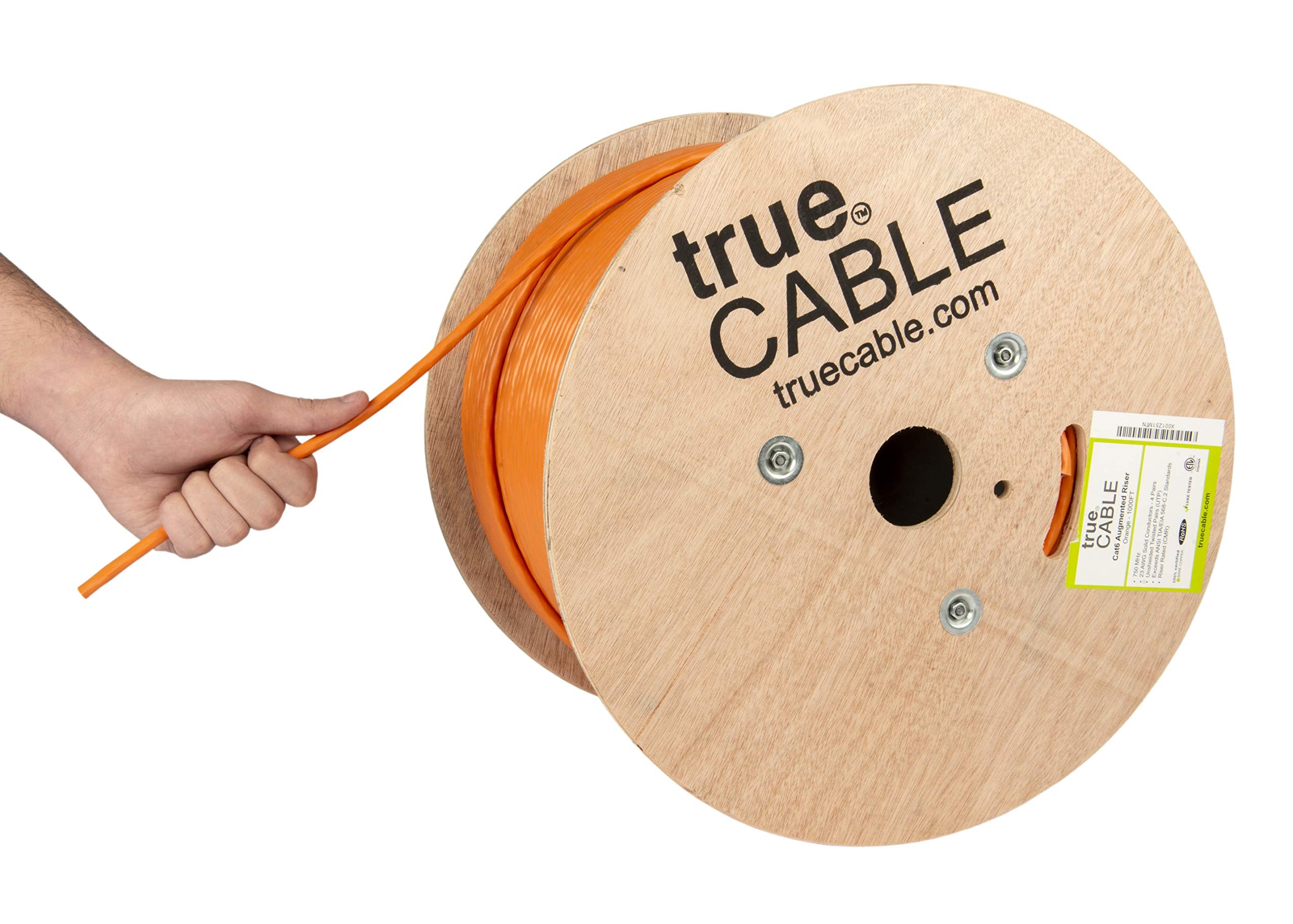 Truecable Cat6A Riser (Cmr), 1000Ft, Orange, 23Awg 4 Pair Solid Bare Copper, 750Mhz, Poe++ (4Ppoe), Etl Listed, Unshielded Twisted Pair (Utp), Bulk Ethernet Cable