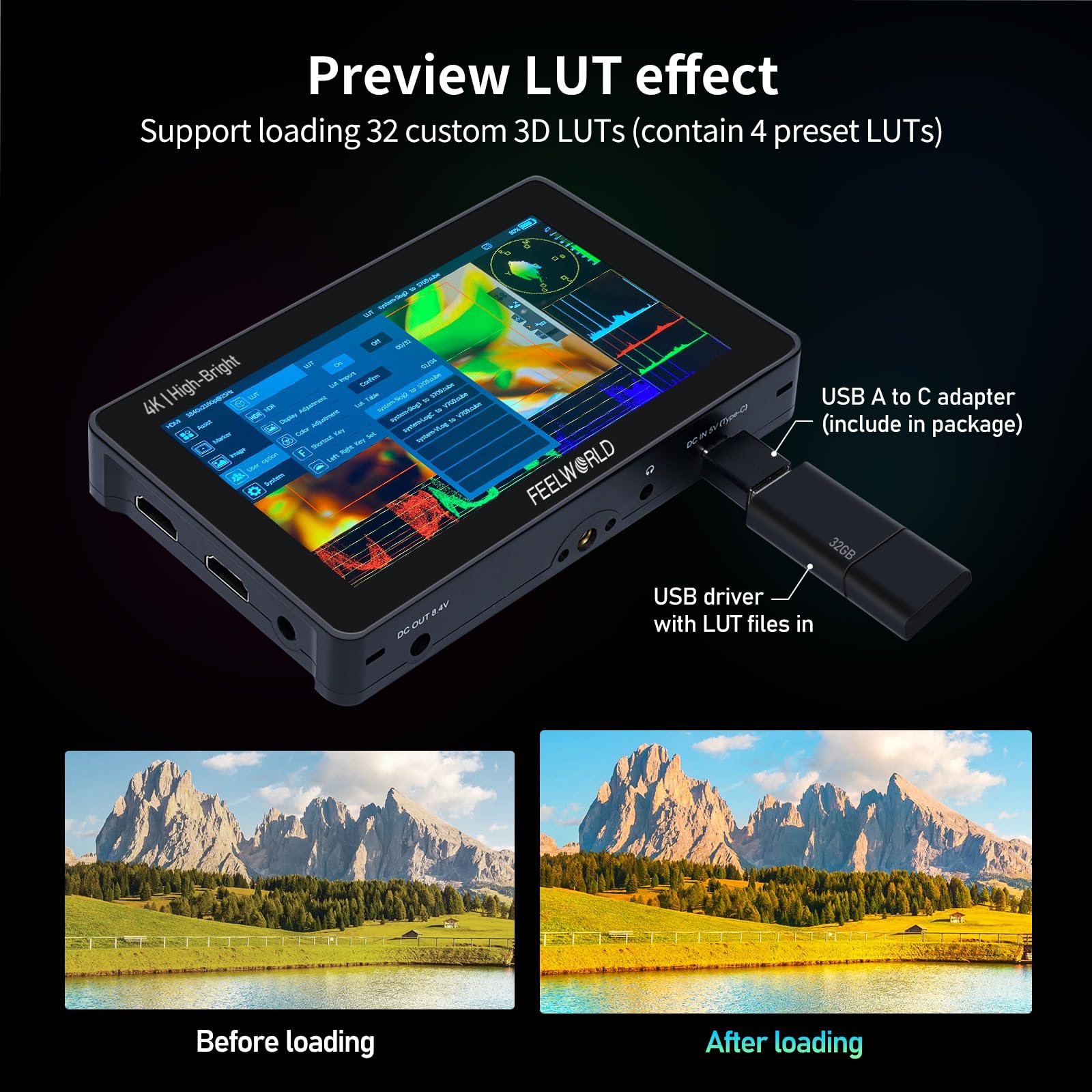 Feelworld F5 Pro X 5.5 Inch 1600Nits Daylight Visible Dslr Camera Field 4K Monitor With 3D Lut Hdmi Touchscreen Monitor Video Mo