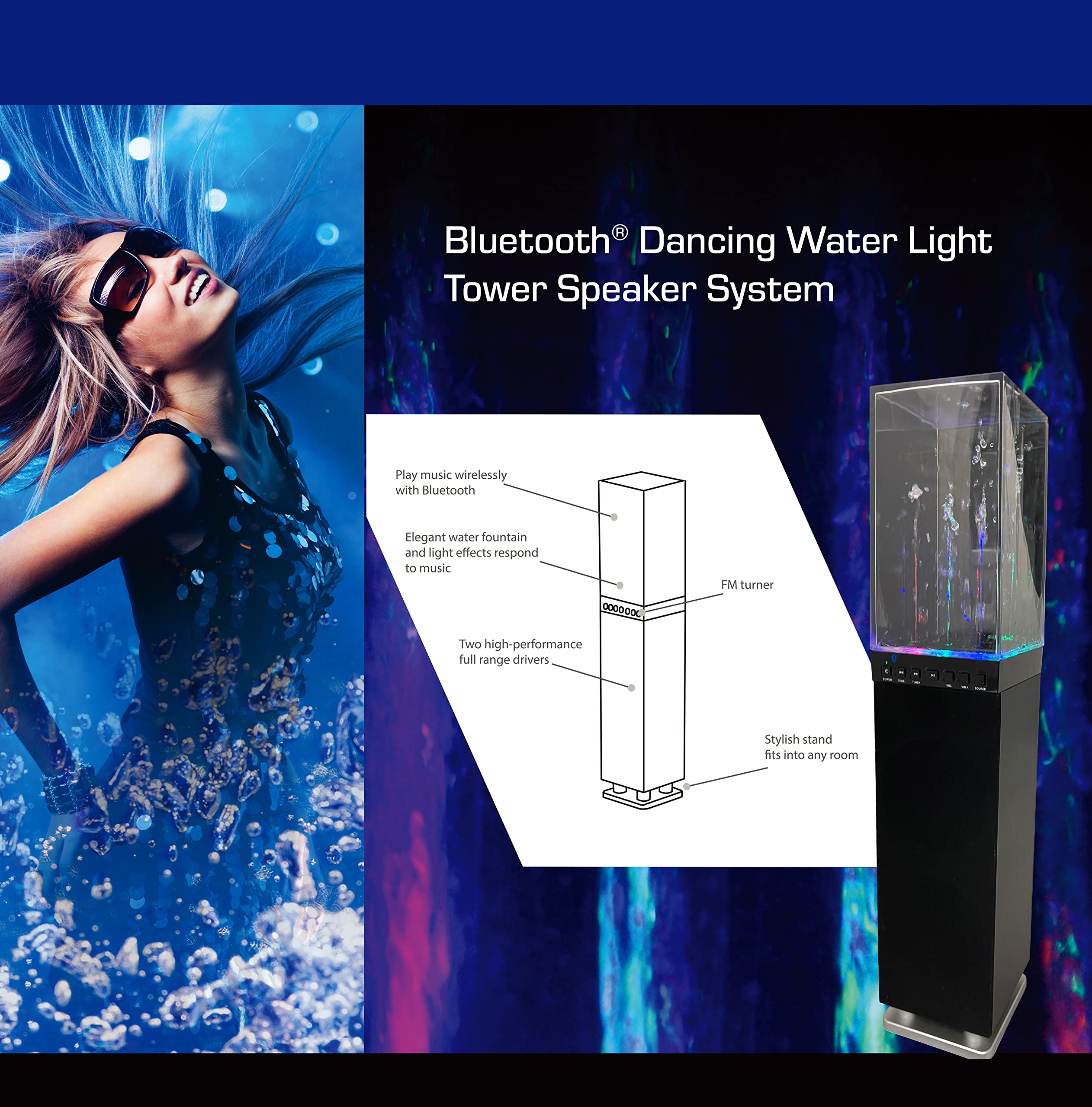 Naxa Electronics Nhs 2009 Dancing Water Light Tower Speaker System With Bluetooth