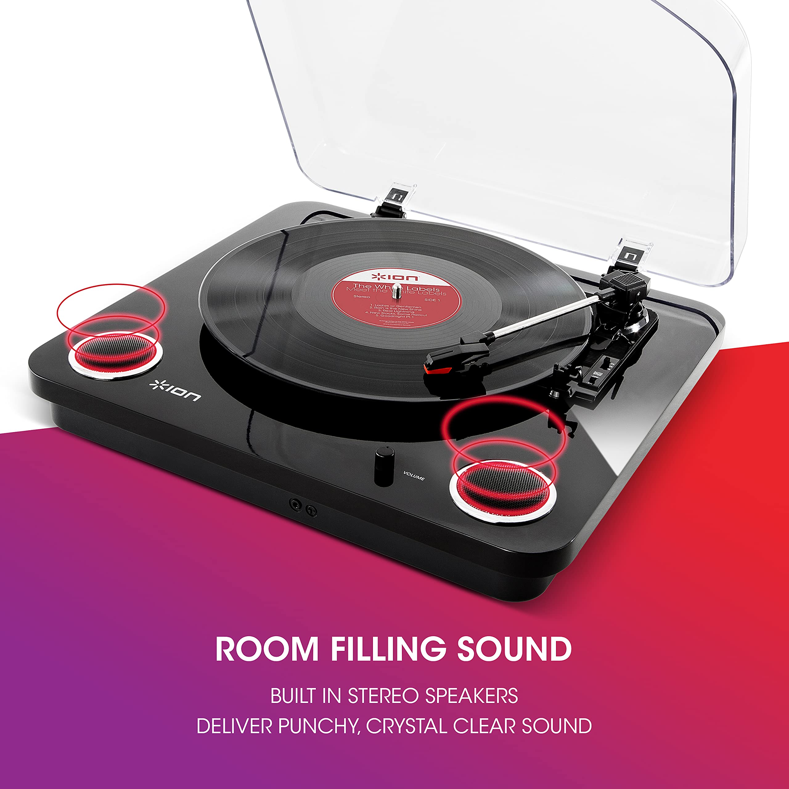 Ion Audio Max Lp Black |Three Speed Vinyl Conversion Turntable With Stereo Speakers, Usb Output To Convert Vinyl Records To Digital Files And Standard Rca & Headphone Outputs