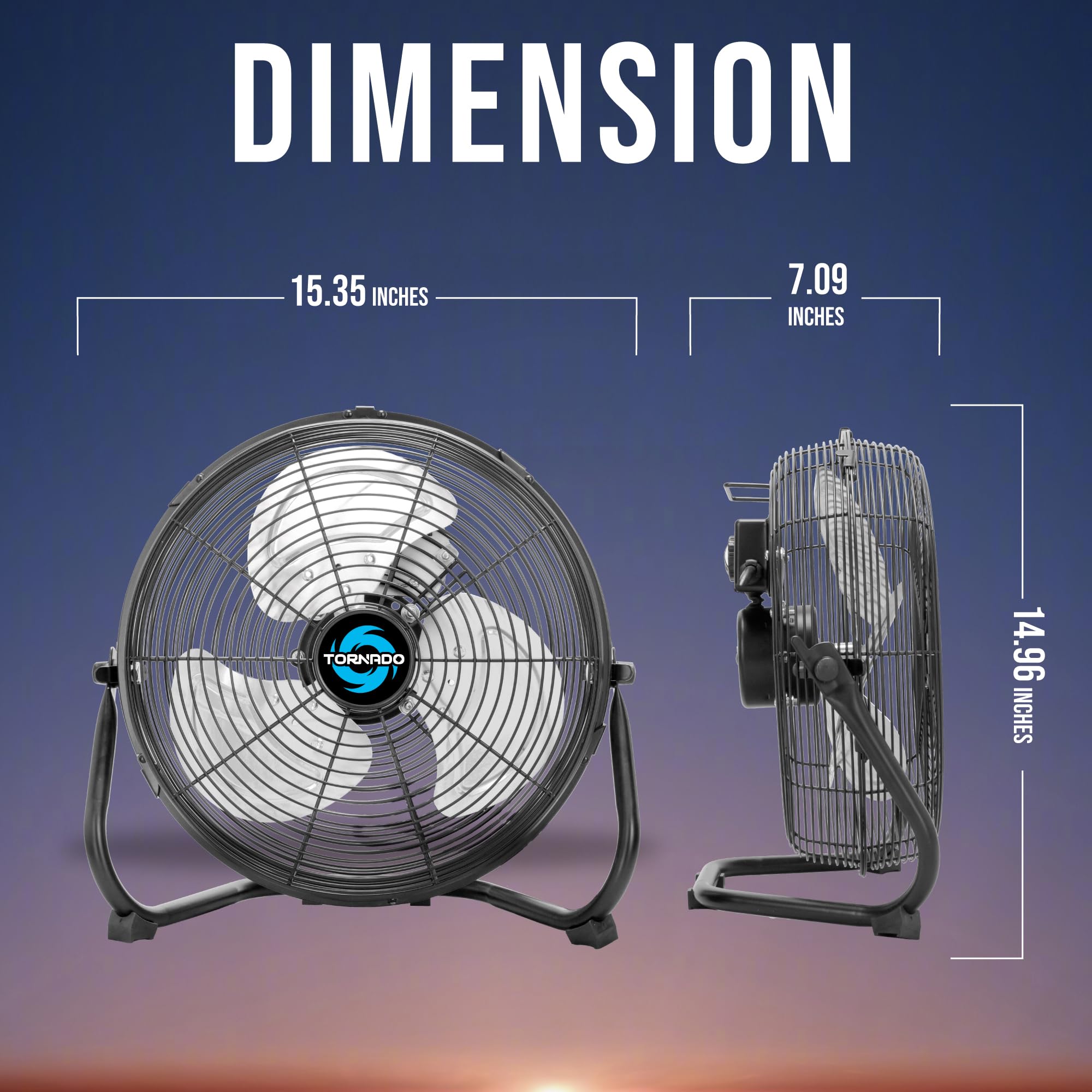 Tornado 12 Inch High Velocity Floor Fan, Heavy Duty Metal Industrial Fans, 3 Powerful Speed, 120 Adjustable Tilting 6.0 Ft Cord