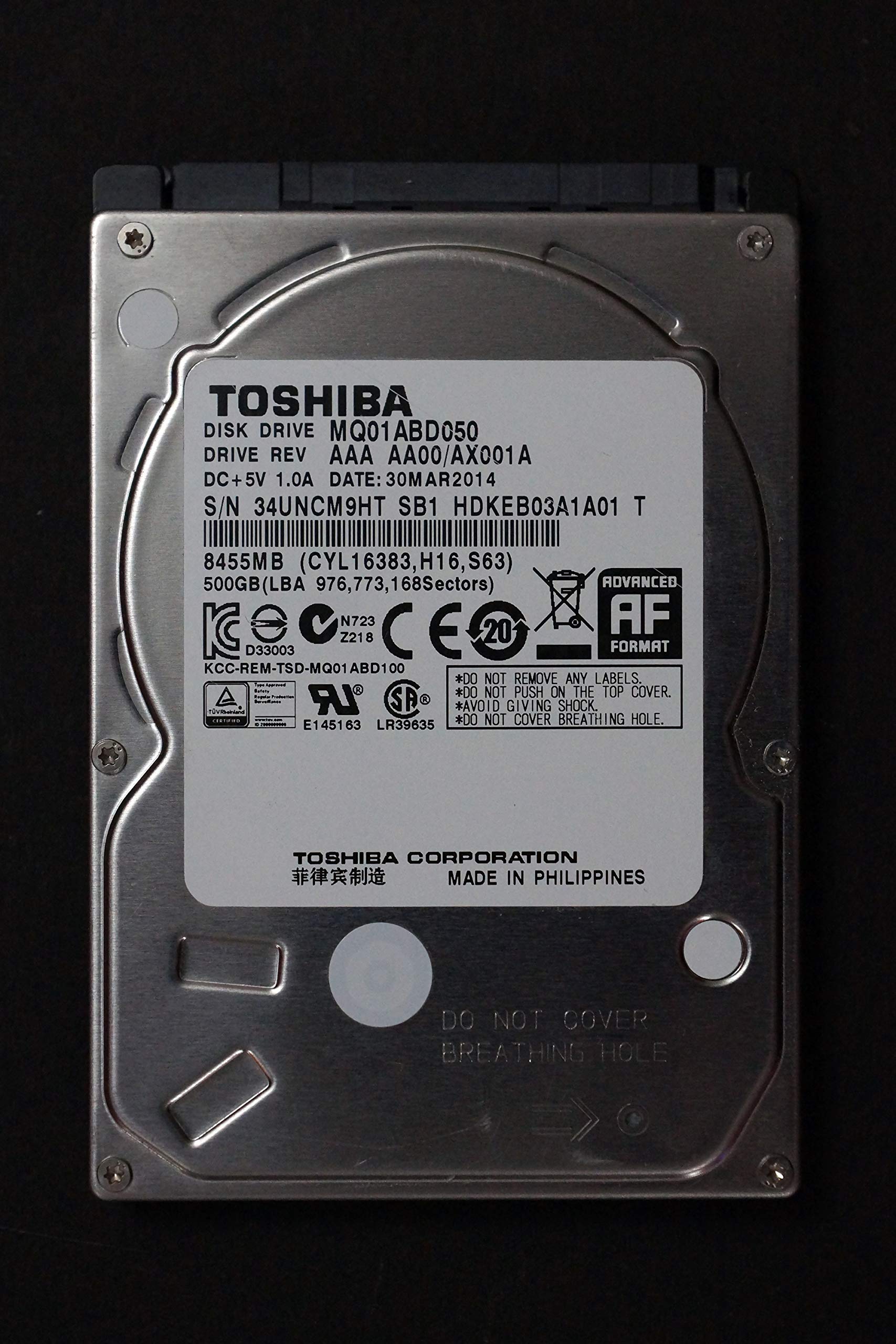 Toshiba 500GB 2.5 inch SATA Laptop Hard Drive (5400rpm, 8MB Cache) MQ01ABD050, Mechanical Hard Disk
