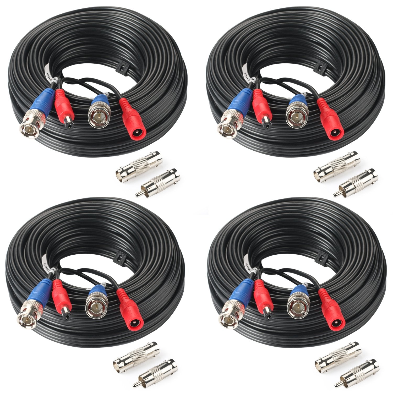Shd 4Pack 33Feet Video Power Cable - Camera Bnc To Rca & Bnc Female Connectors For Cctv Security System