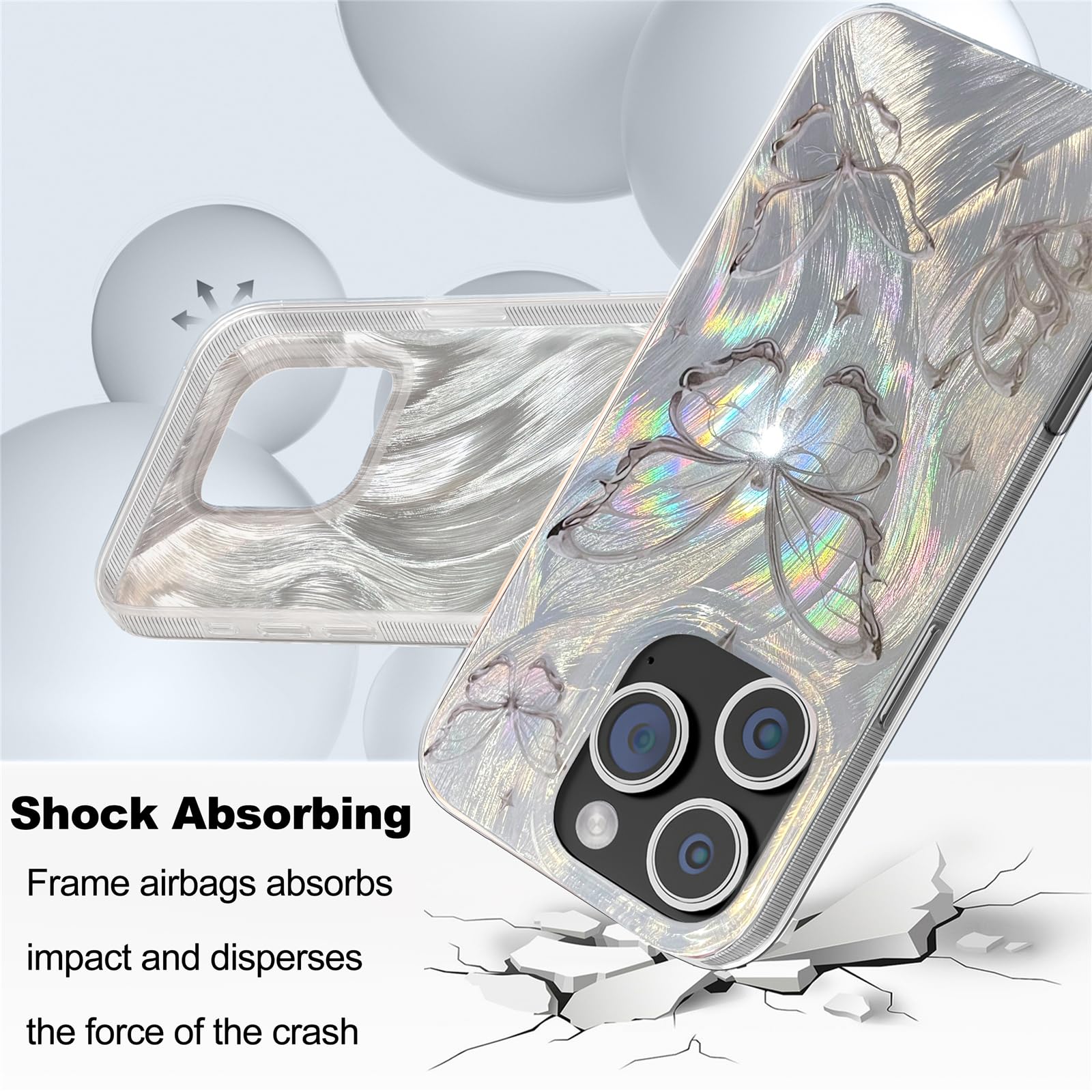 I Mgae In Ar Compact Case For Iphone 16 Pro Max Shiny Silver Butterfly Design,Cute Trendy Soft Slim Tpu Shockproof Protective Ph