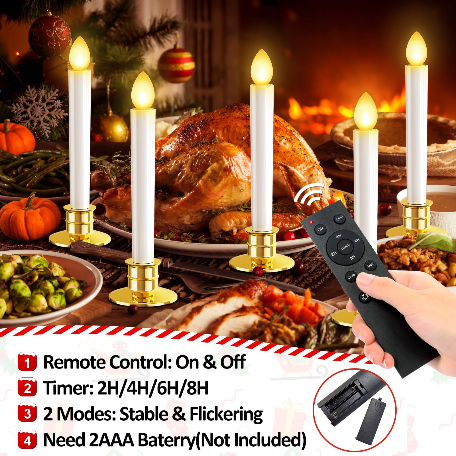 10 Pack Christmas Window Candles Lights Flameless Candles Battery Operated Candles With Remote Control Timer Gold Holders Led Ca