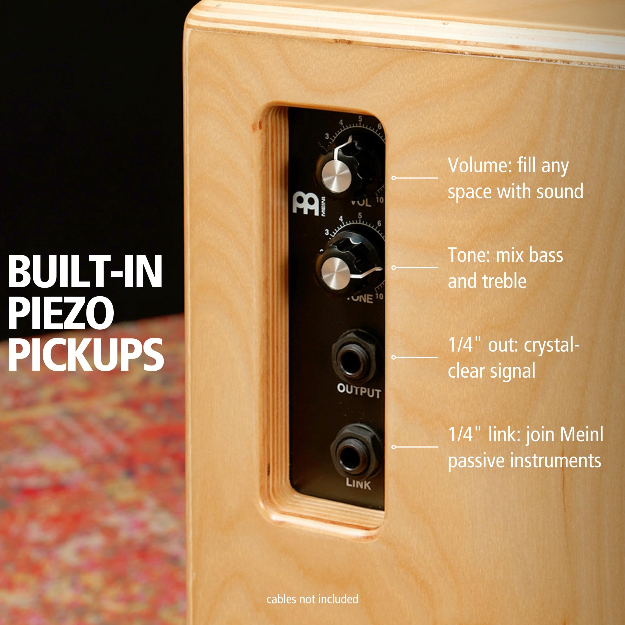 Meinl Percussion Woodcraft Pickup String Cajon Box Drum With Electronics For Amp Or Pa System And Snare Effect � Not Made In China � Play With Your Hands, Baltic Birch, 2 Year Warranty (Pwc100B)