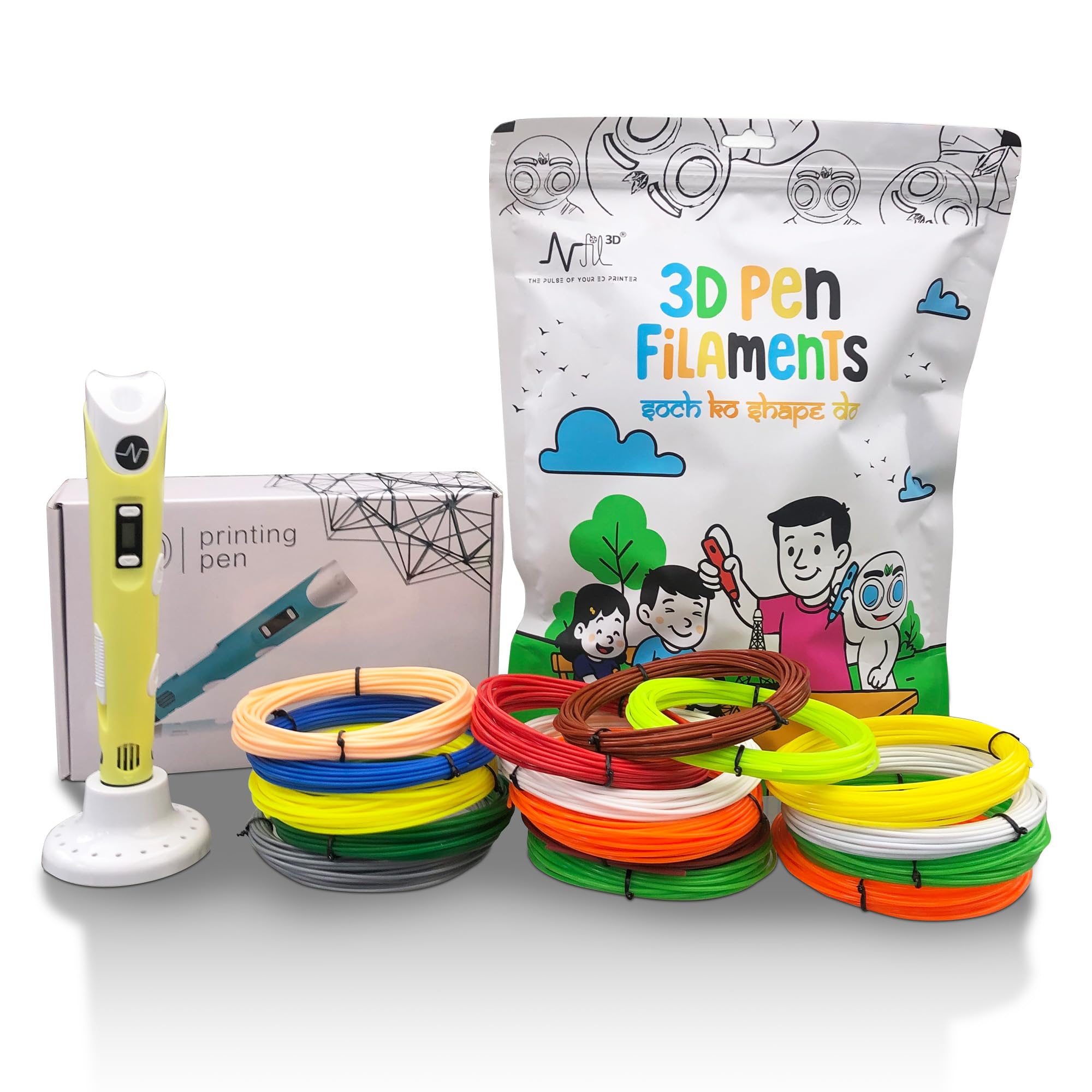 Nfil3D Pen Kit For Kids | 3D Pen Starter Kit  Includes 9Pcs Multicolor Filament 5Meter Each [Total 45 Meter] & 1Pc Usb Cable,1P