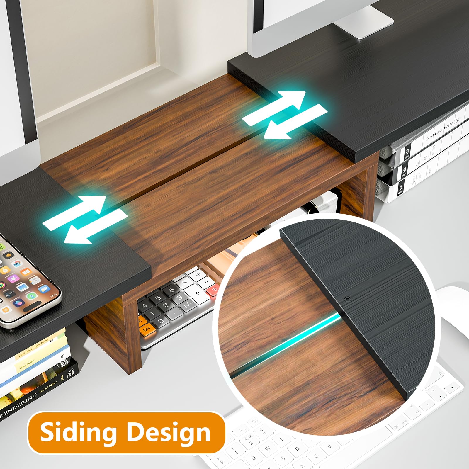 Simple Trending Adjustable Monitor Stand Riser - 3 Shelf with Drawer, Black, Wood, Model 1
