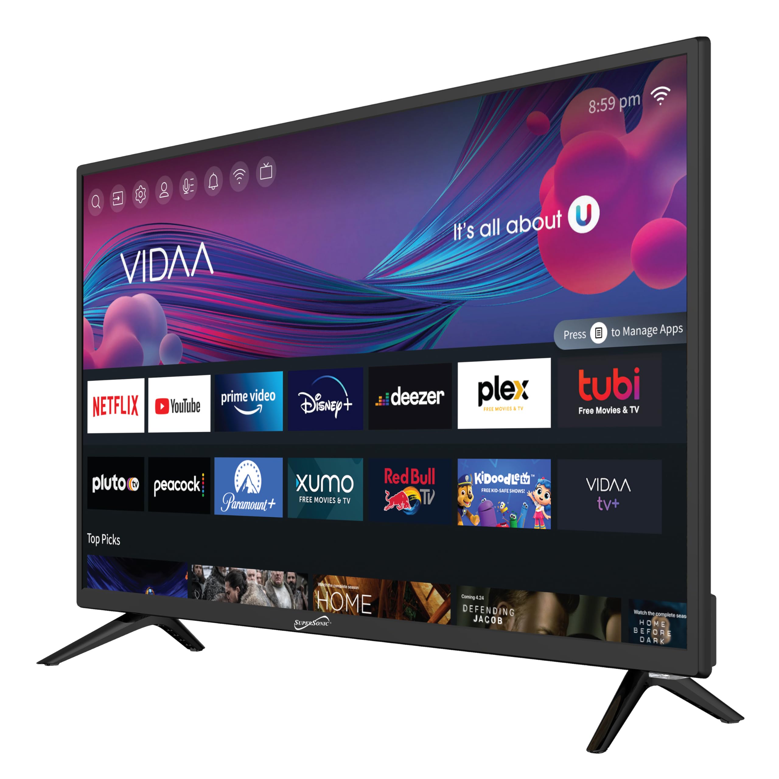 Supersonic Sc 3226Sdvd 32 Inch Led Smart Hdtv W/Dvd Player, Atsc & Ntsc System, 3X Hdmi, 1080P, Wifi, Usb, Multi Language Osd, A