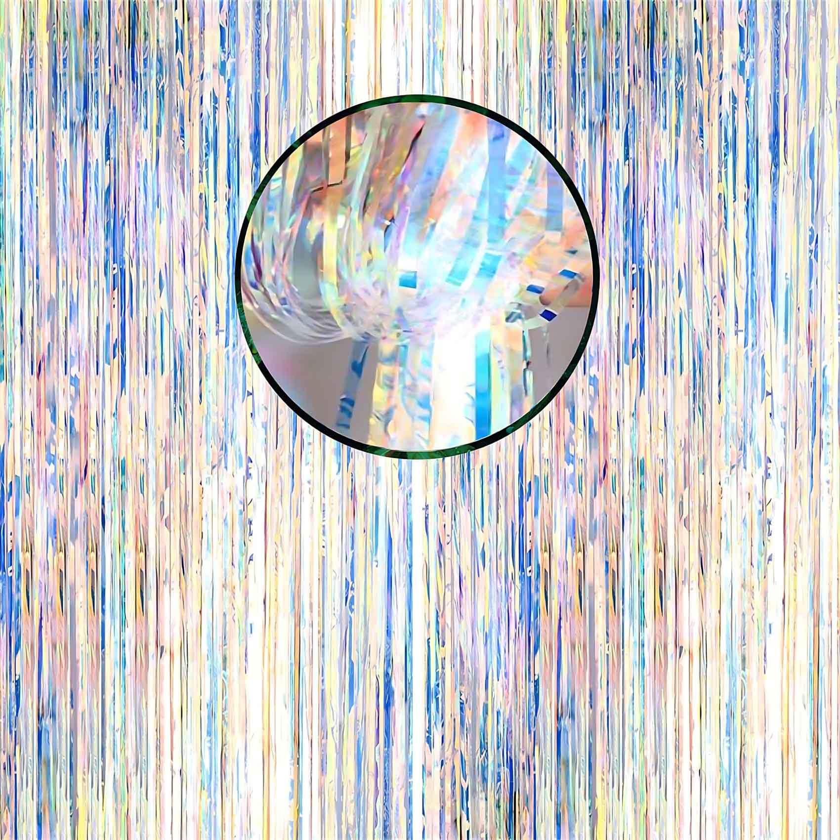 Brzikwt 2 Pcs Iridescent Transparent Foil Curtain Tinsel Backdrop Beautiful Neon Clear Streamers Backdrops Rainbow Photoshoot St