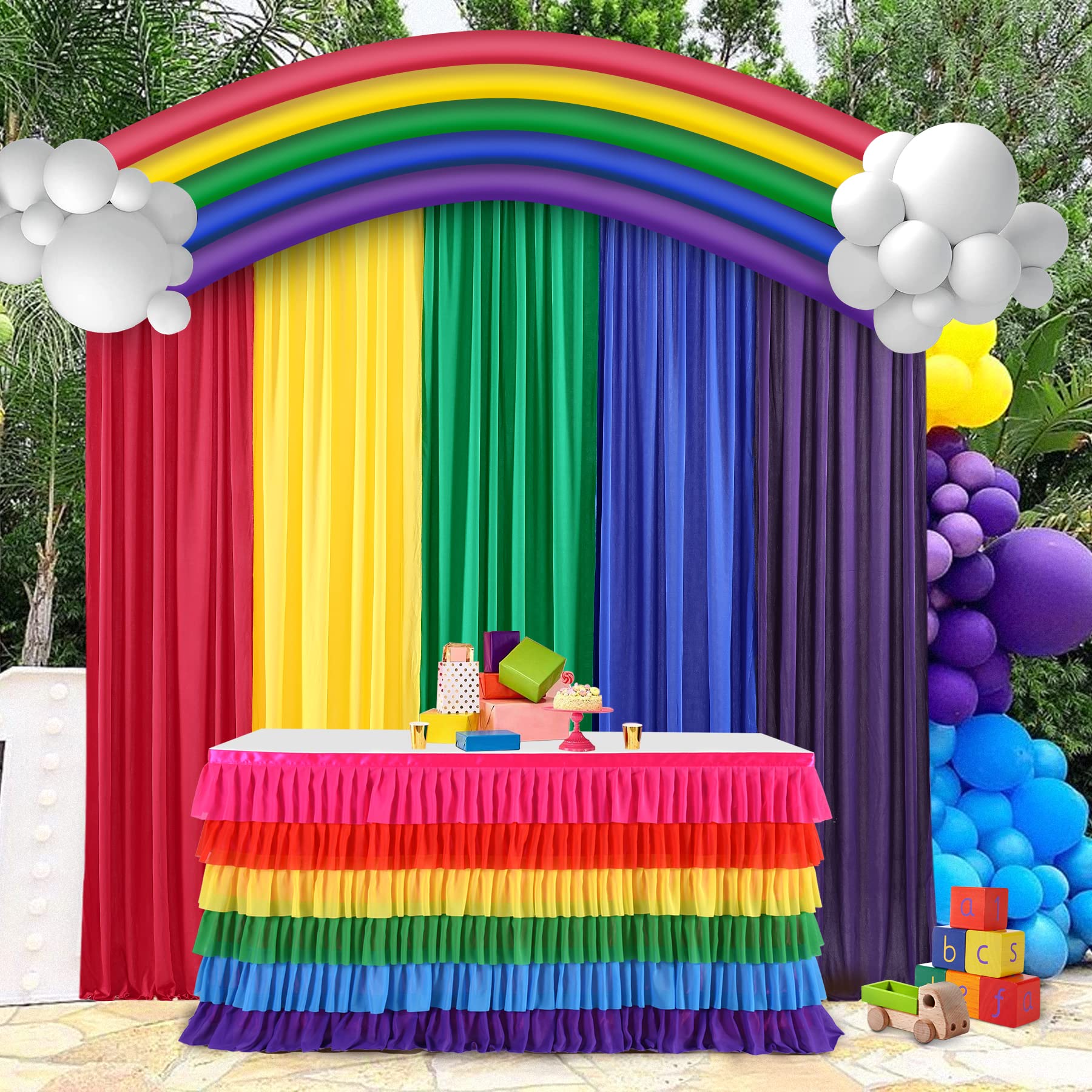 Rainbow Backdrop Curtains Rainbow Birthday Decorations For Unicorn Birthday Party Baby Shower Girl Decorations 5 Panels 2.5  7Ft