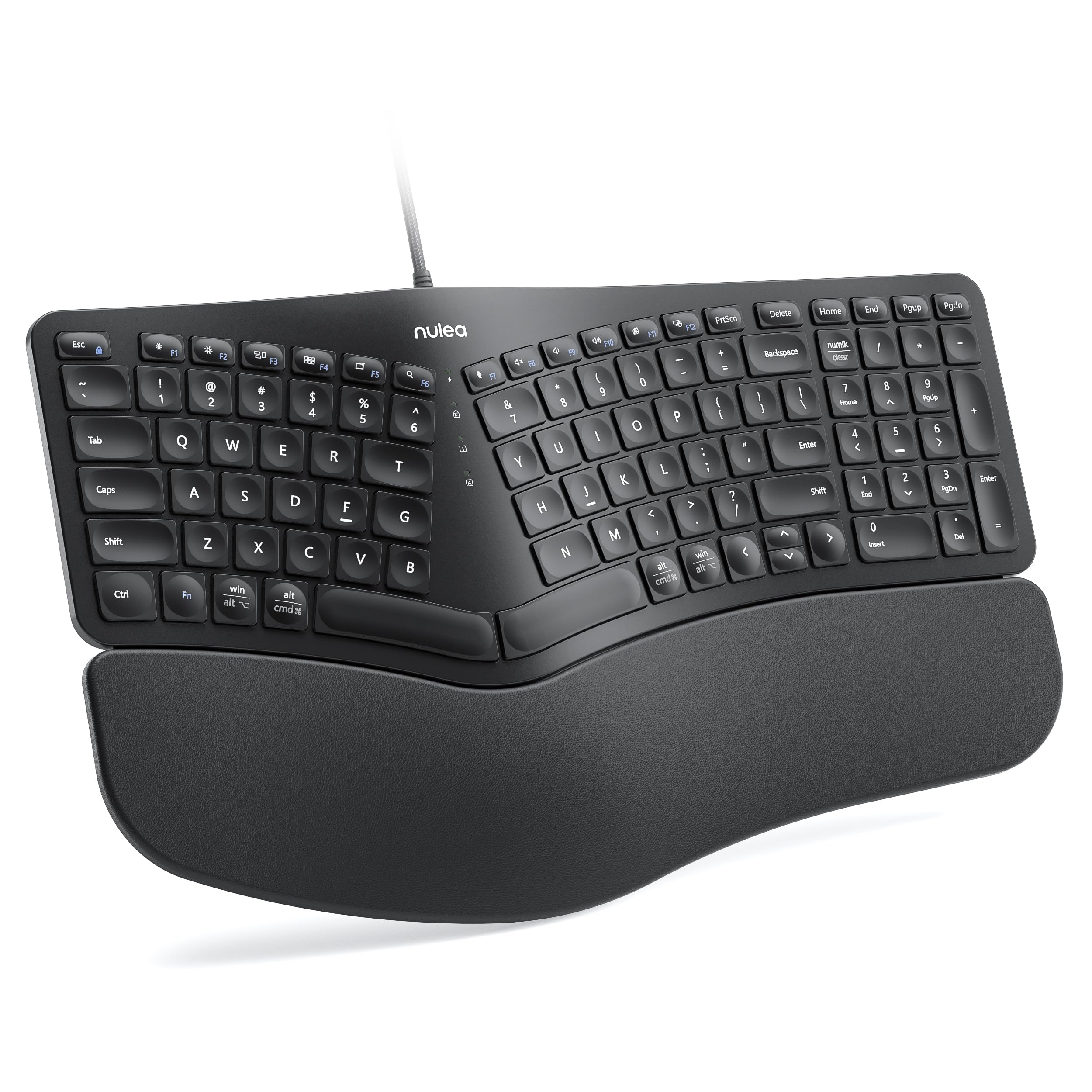 Nulea Rt05C Wired Ergonomic Keyboard, Split Keyboard With Cushioned Wrist Rest, Adjustable Tilt Legs, Plug And Play, Usb Corded,