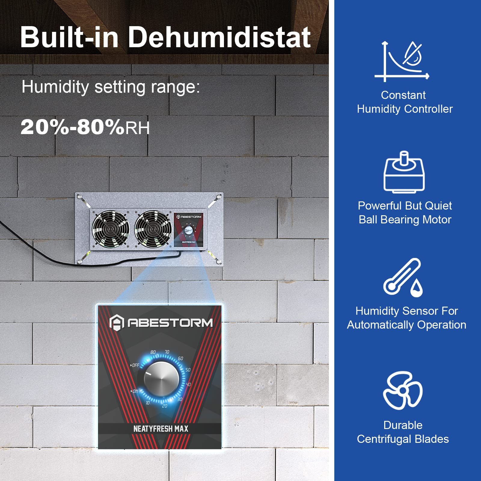 Abestorm Crawlspace Ventilation Fan With Humidistat, Basement Crawlspace Vent Fans With Dehumidistat & Freeze Protection Thermos