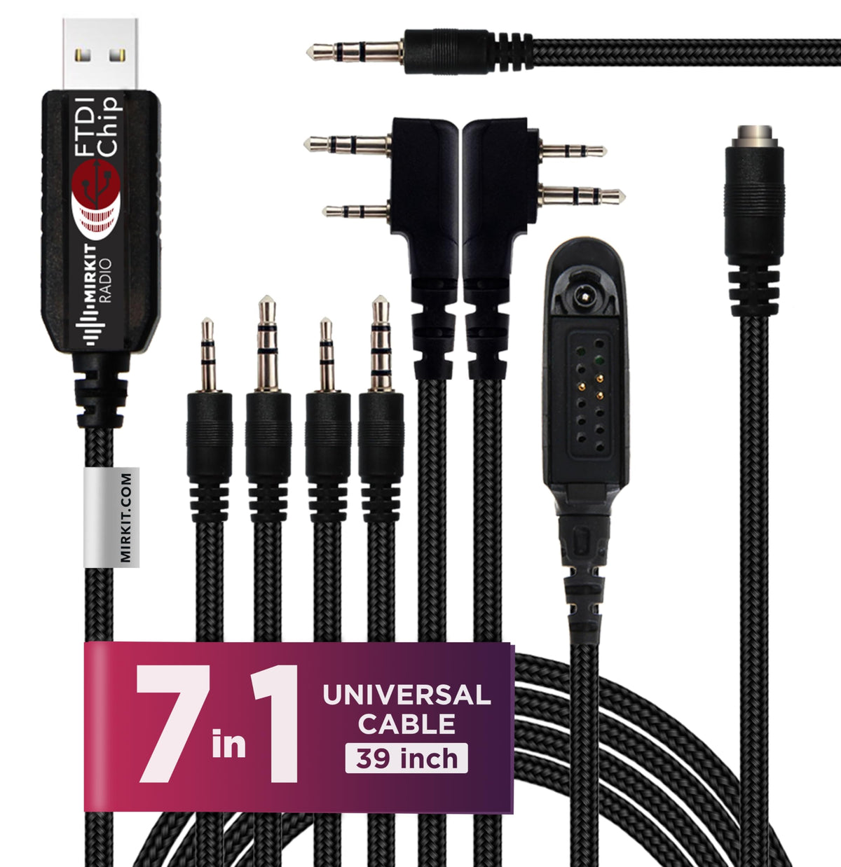 Mirkit Ftdi Usb Programming Cable, 7 In 1, Compatible With Baofeng Uv 5R, Uv 82, Bf888S, Uv 9R, Bf F8Hp, Kenwood, Wouxun, Btech, 4Ft Cable, For Radio Amateur