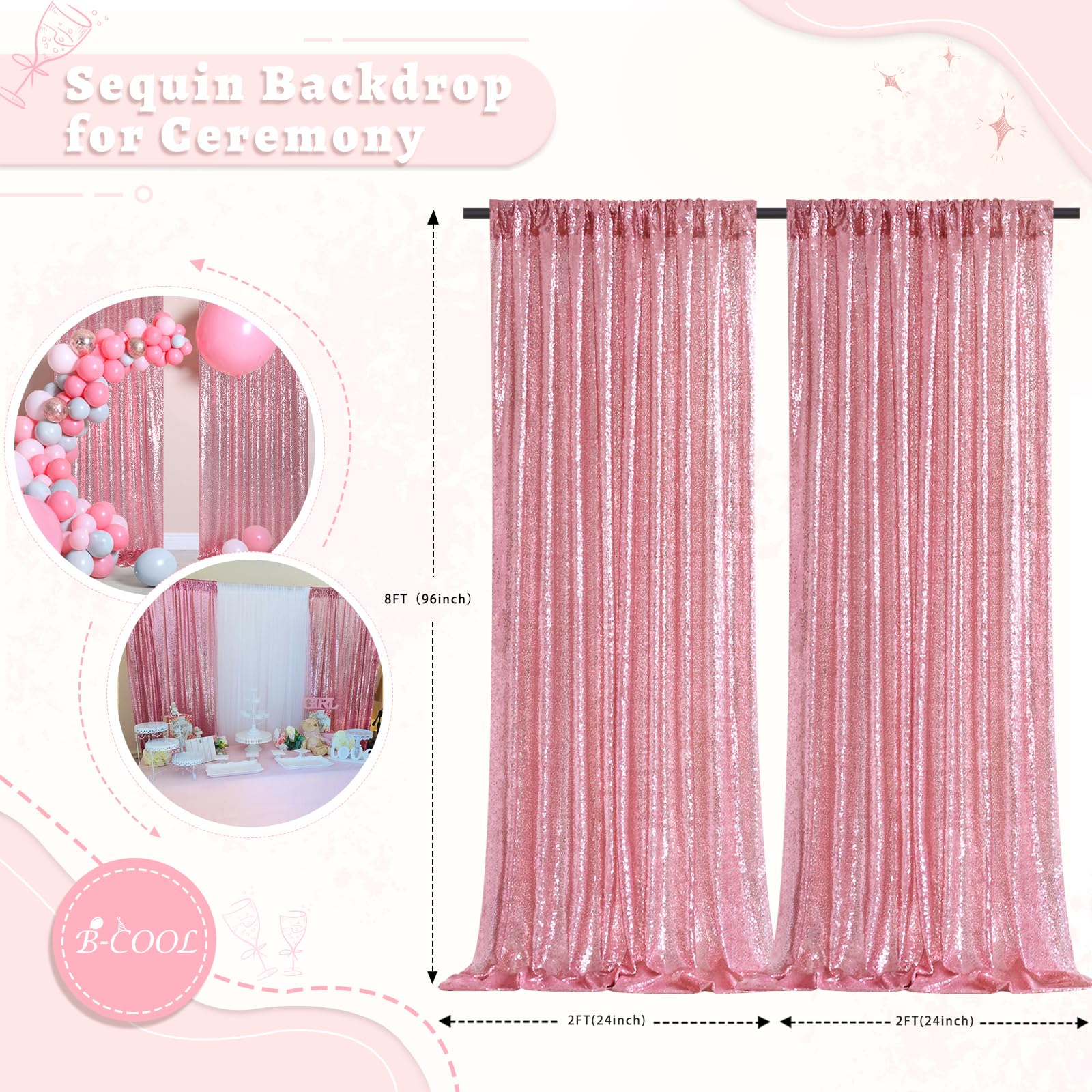 B Cool Fuchsia Pink Sequin Curtains Glitter Backdrop Curtain Panels 2 Panels 2Ftx8Ft Backdrop For Baby Shower Wedding Girls Part