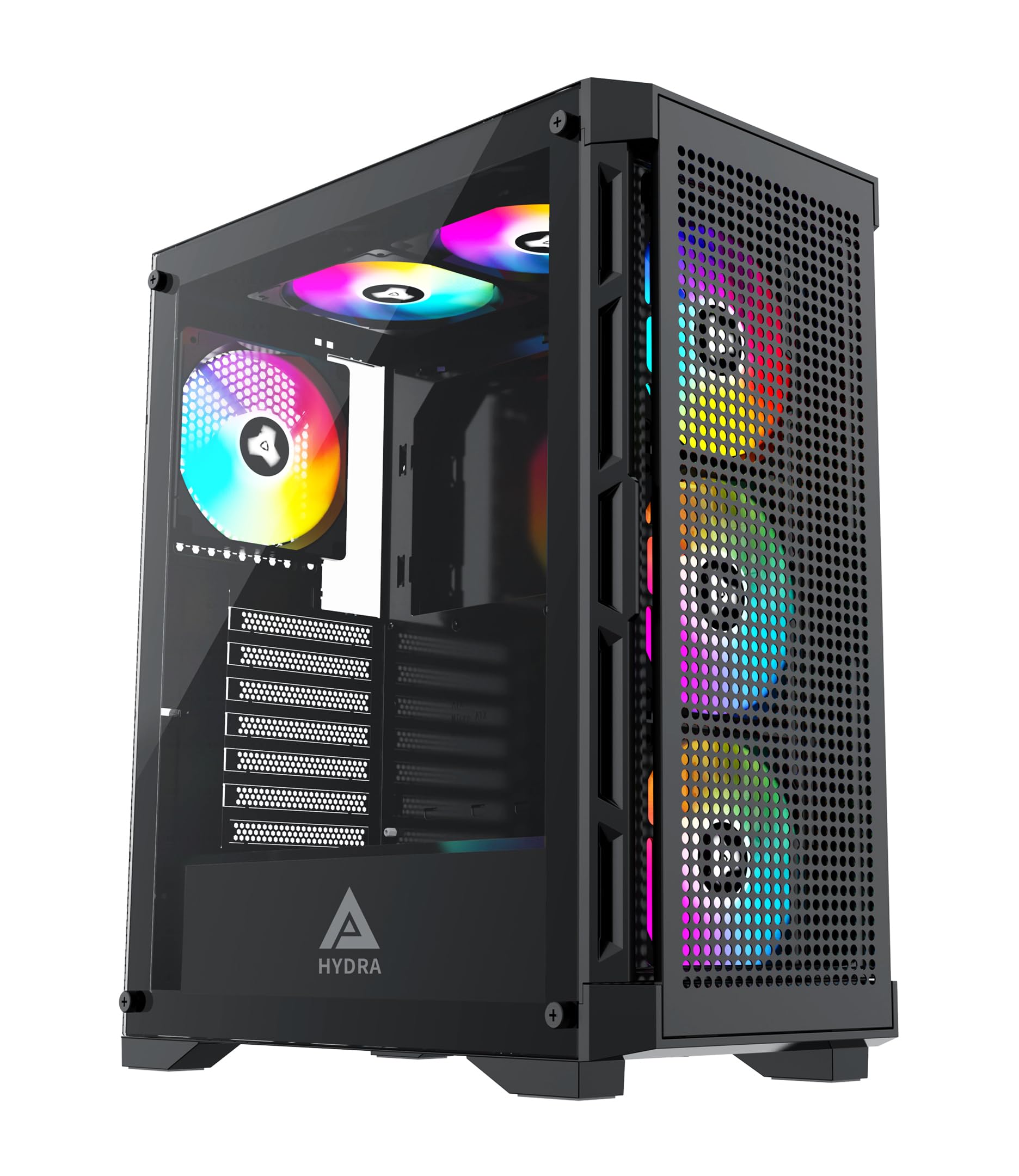 Apevia Hydra-BK Hydra Mid Tower Gaming PC Case w/ 6X 120mm ARGB Fans, 366 RGB Light Modes, High Performance Breathable Airflow M