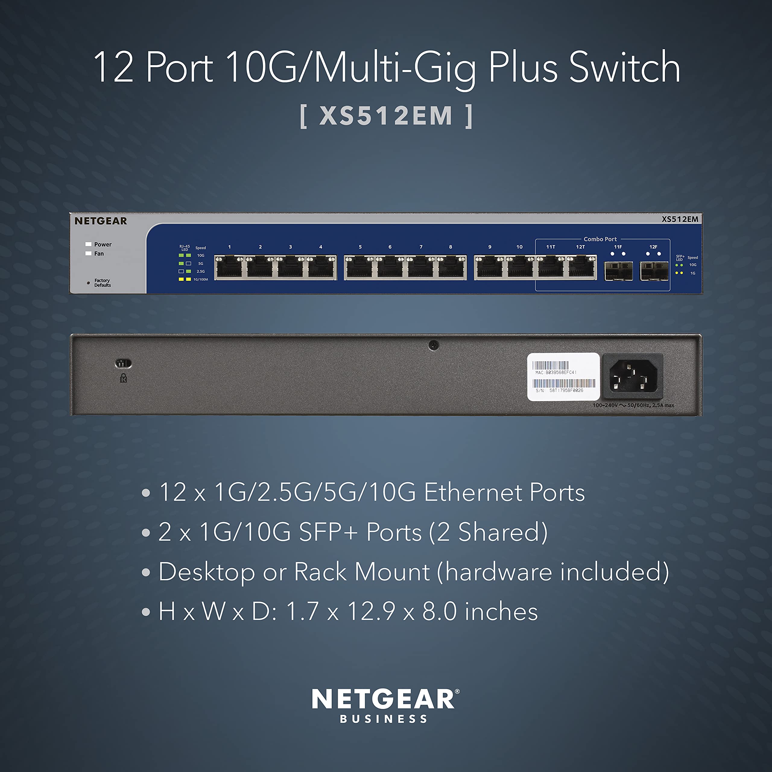 Netgear 12-Port 10G Multi-Gigabit Easy Smart Managed Switch (Xs512Em) - Managed, With 2 X 10G Sfp+, Desktop Or Rackmount, And Li