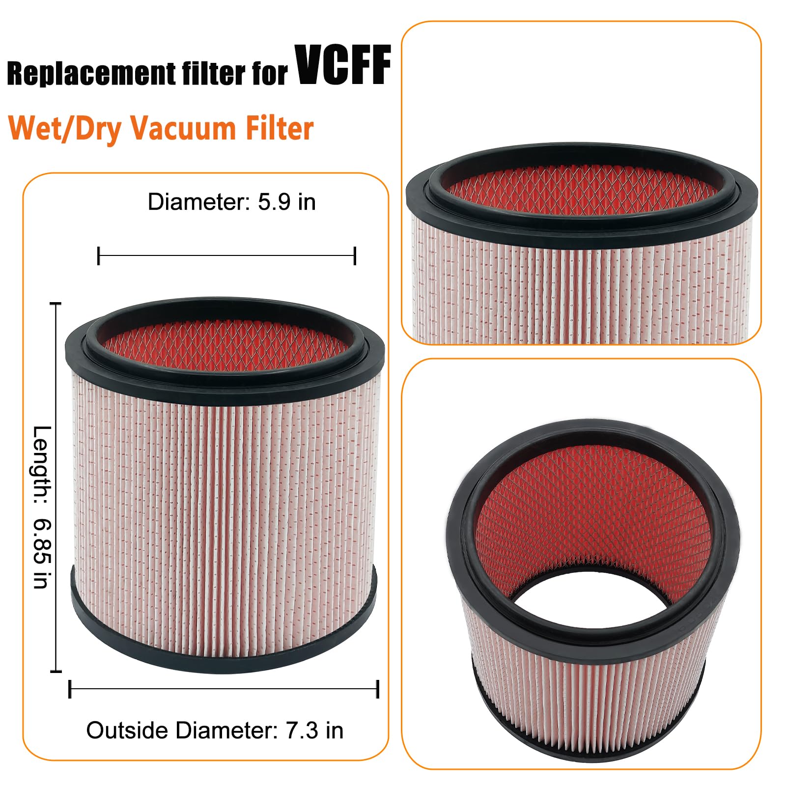 Lvjusen Fine Dust Replacement Filter For Vacmaster 5 20 Gallon/Hart Shop Vacuum 5 17 Gallon, Replaces Hart Vcfs 3701 Filter/Vcff