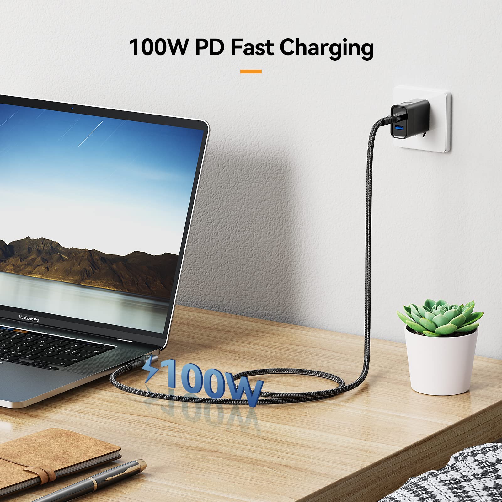 Idsonix Usb 4 Cable[Usb If Certification] Compatible Thunderbolt 4 Cable 90 Degree 6.6Ft With 40Gbps Data Transfer, 8K@60Hz/Dual