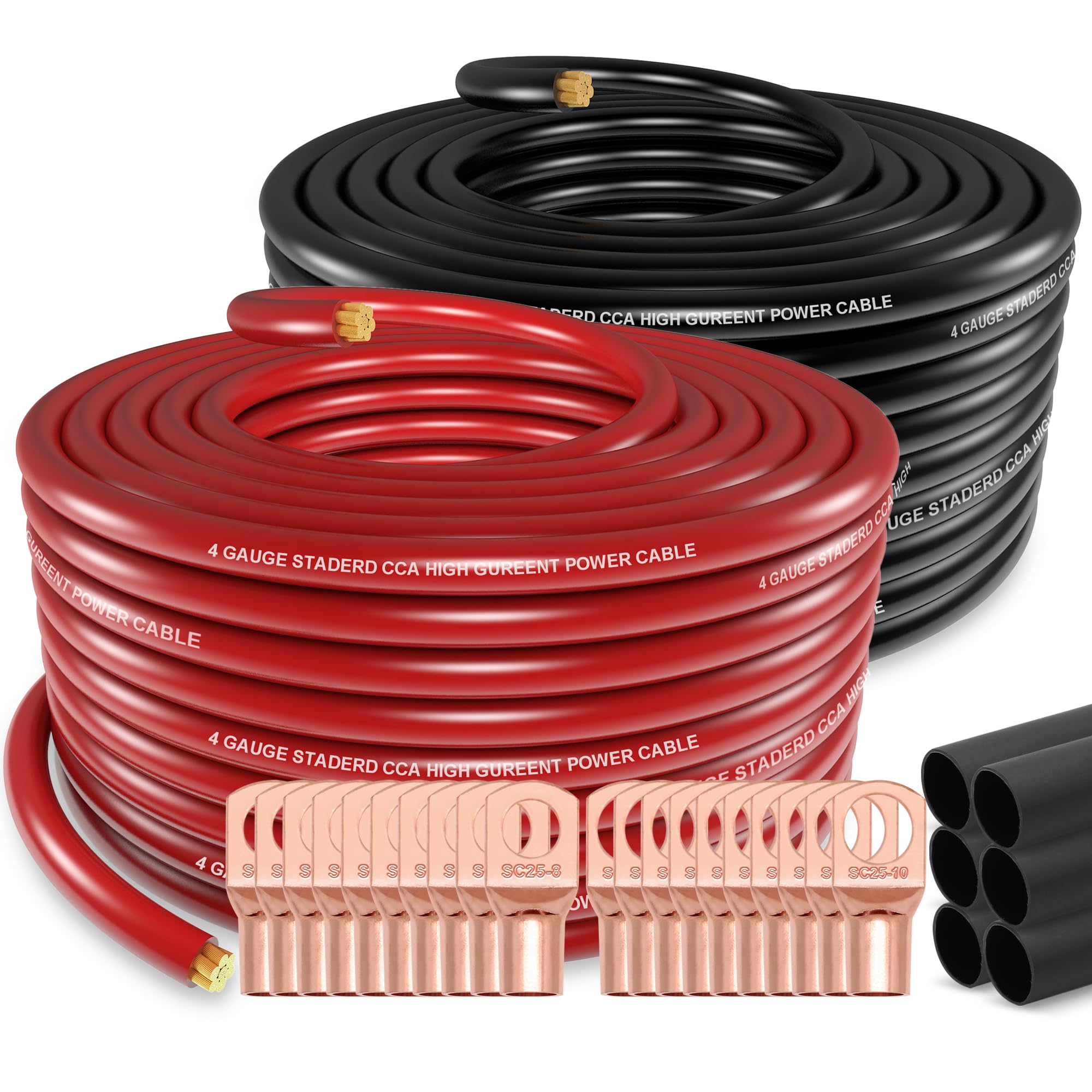 Jeemiter 4 Gauge Wire Copper Clad Aluminum   Primary Automotive Wire, Car Amplifier Power & Ground Cable, Battery Cable With Lug