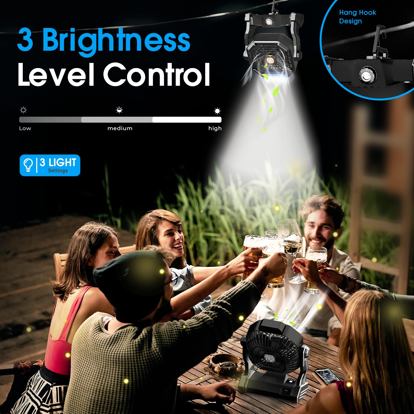 Camping Fan With Led Lantern, 20000 Mah 9 Inch Rechargeable Battery Powered Fan With 270 Head Rotation, Stepless Speed And Quiet