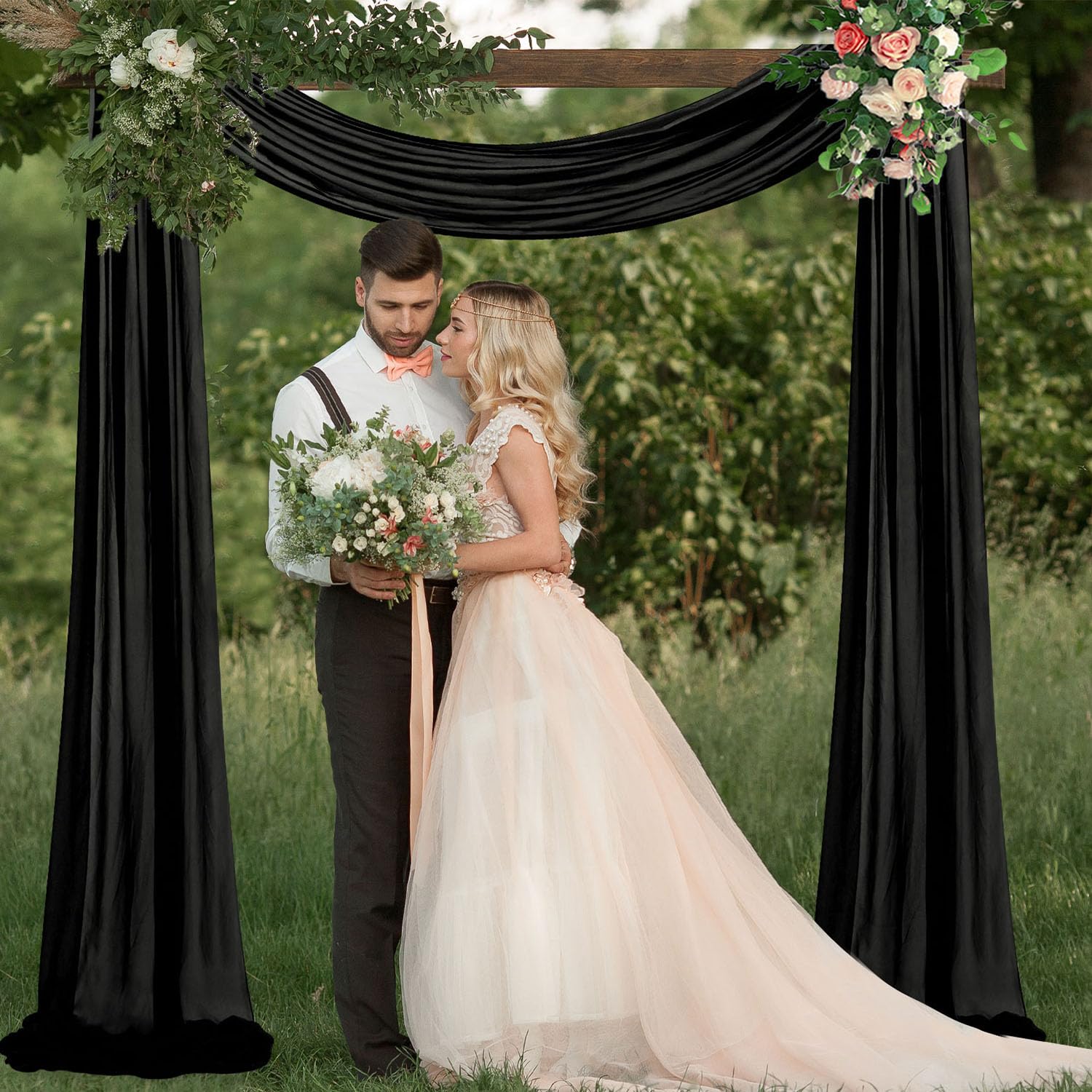 Fuhsy Wedding Arch Draping Fabric 29'' X 20Ft 1 Panel Black Wedding Arch Drapes Sheer Curtains For Backdrop Wedding Drapery Chif