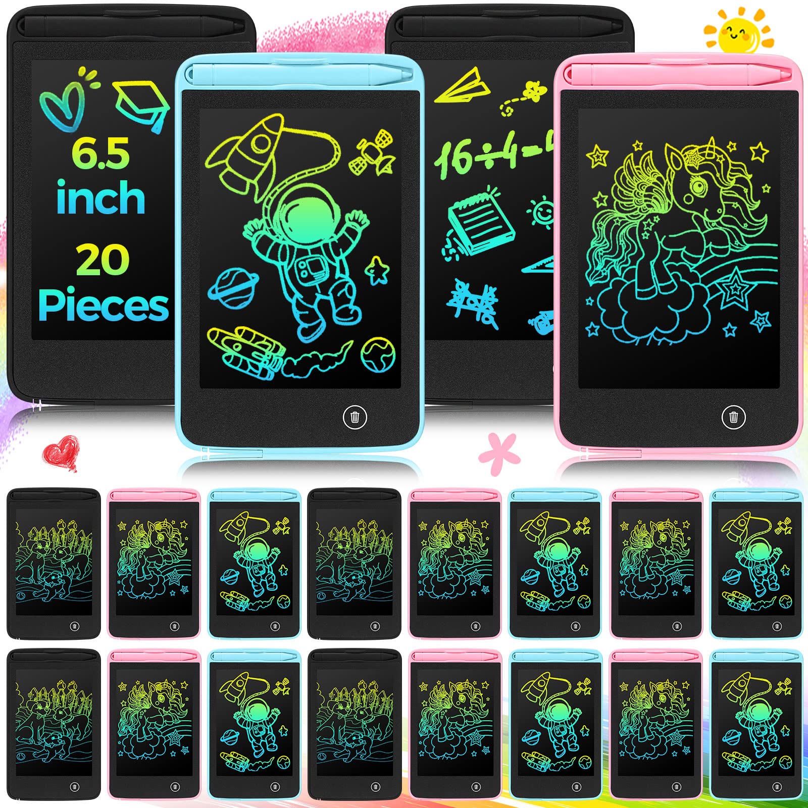 Zhehao 20 Pcs Lcd Writing Tablet For Kids 6.5 Inch Colorful Doodle Board Lcd Writing Board Kids Portable Electronic Drawing Boar