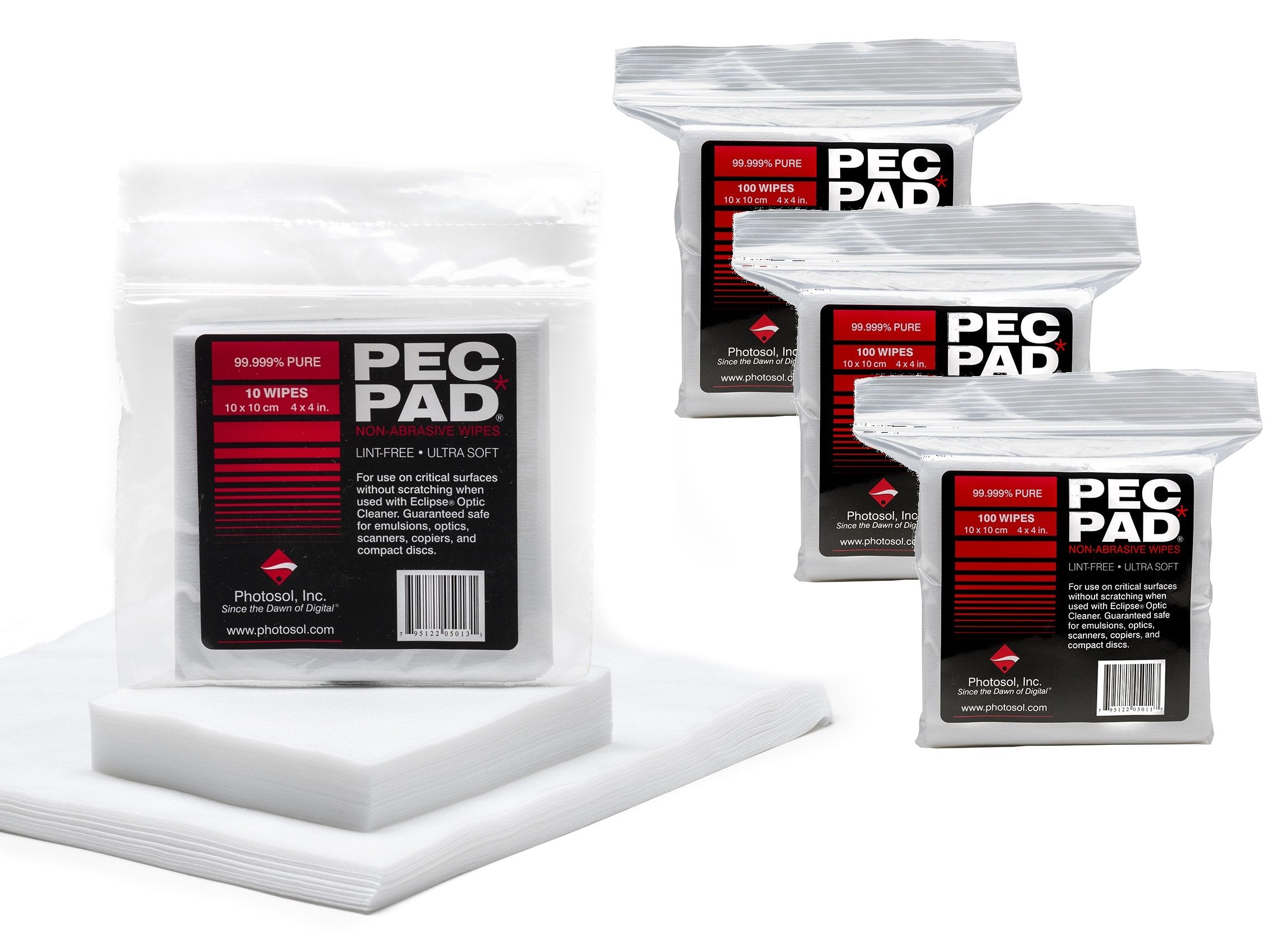 Pec Pad Lint Free Wipes 4�X4� Non Abrasive Ultra Soft Cloth For Cleaning Sensitive Surfaces Like Camera, Lens, Filters, Film, Scanners, Telescopes, Microscopes, Binoculars. (100 Sheets Per/Pkg) 4 Pack